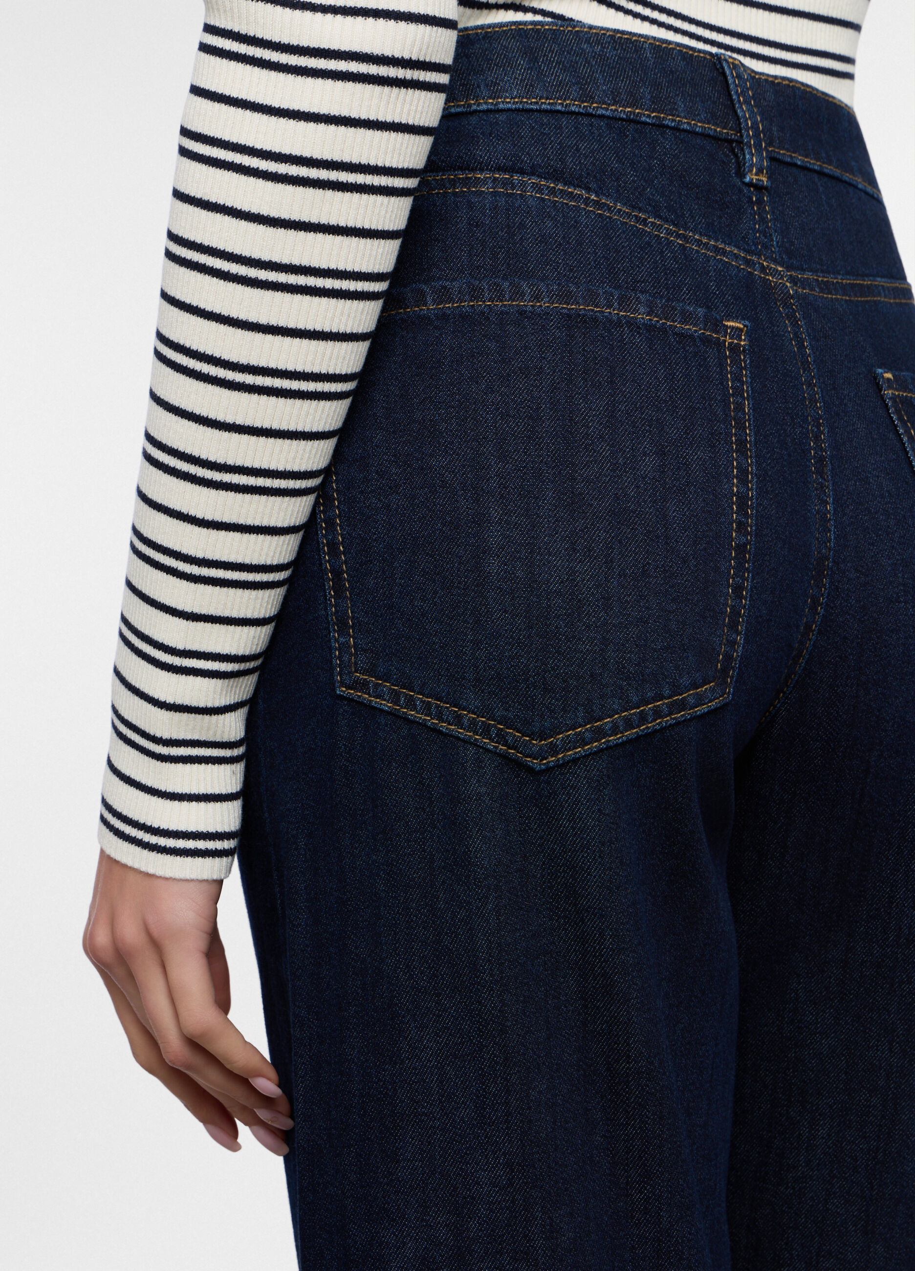 Pantaloni wide leg in denim di puro cotone donna_2