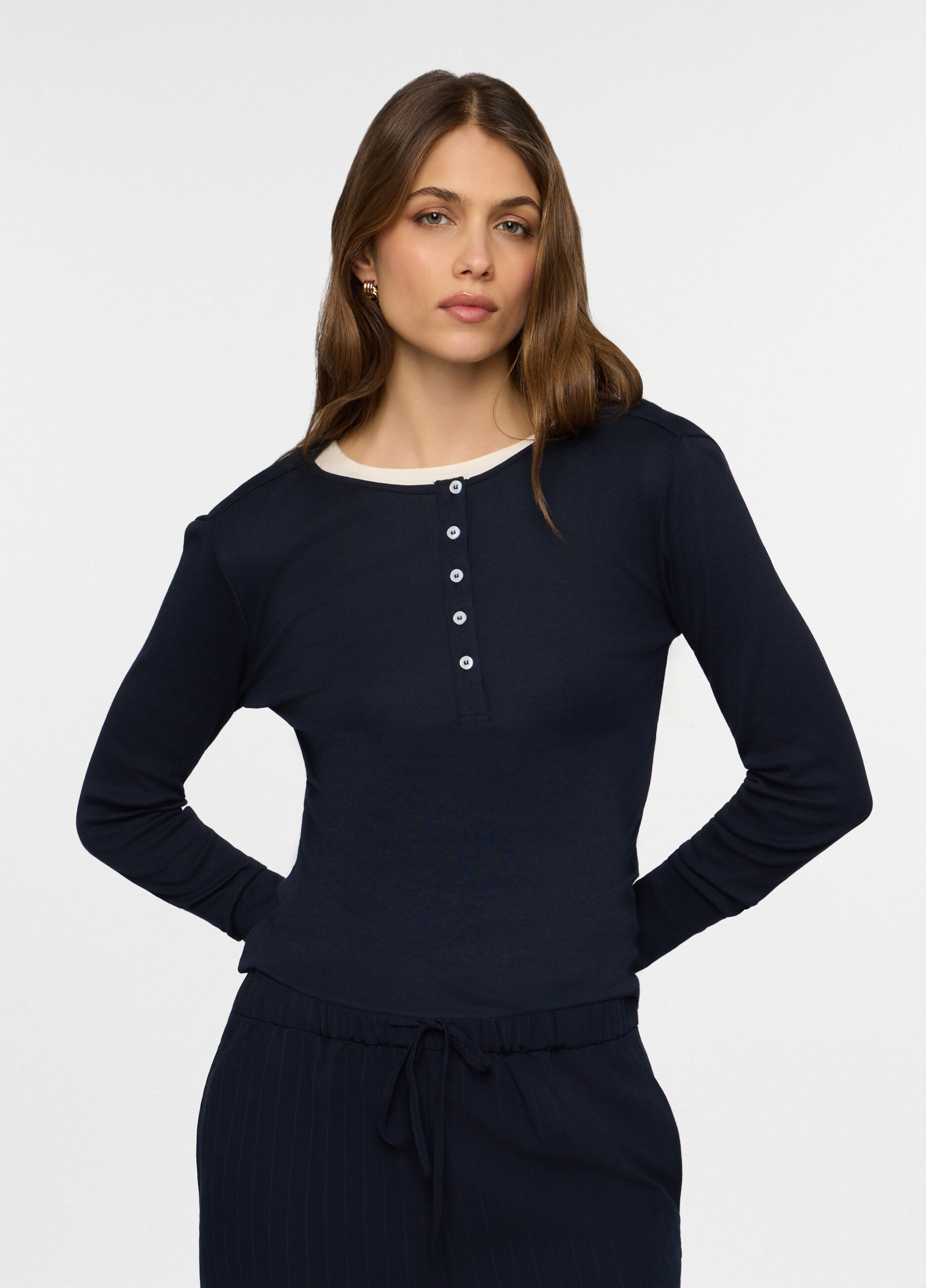 T-shirt girocollo in costina donna_0