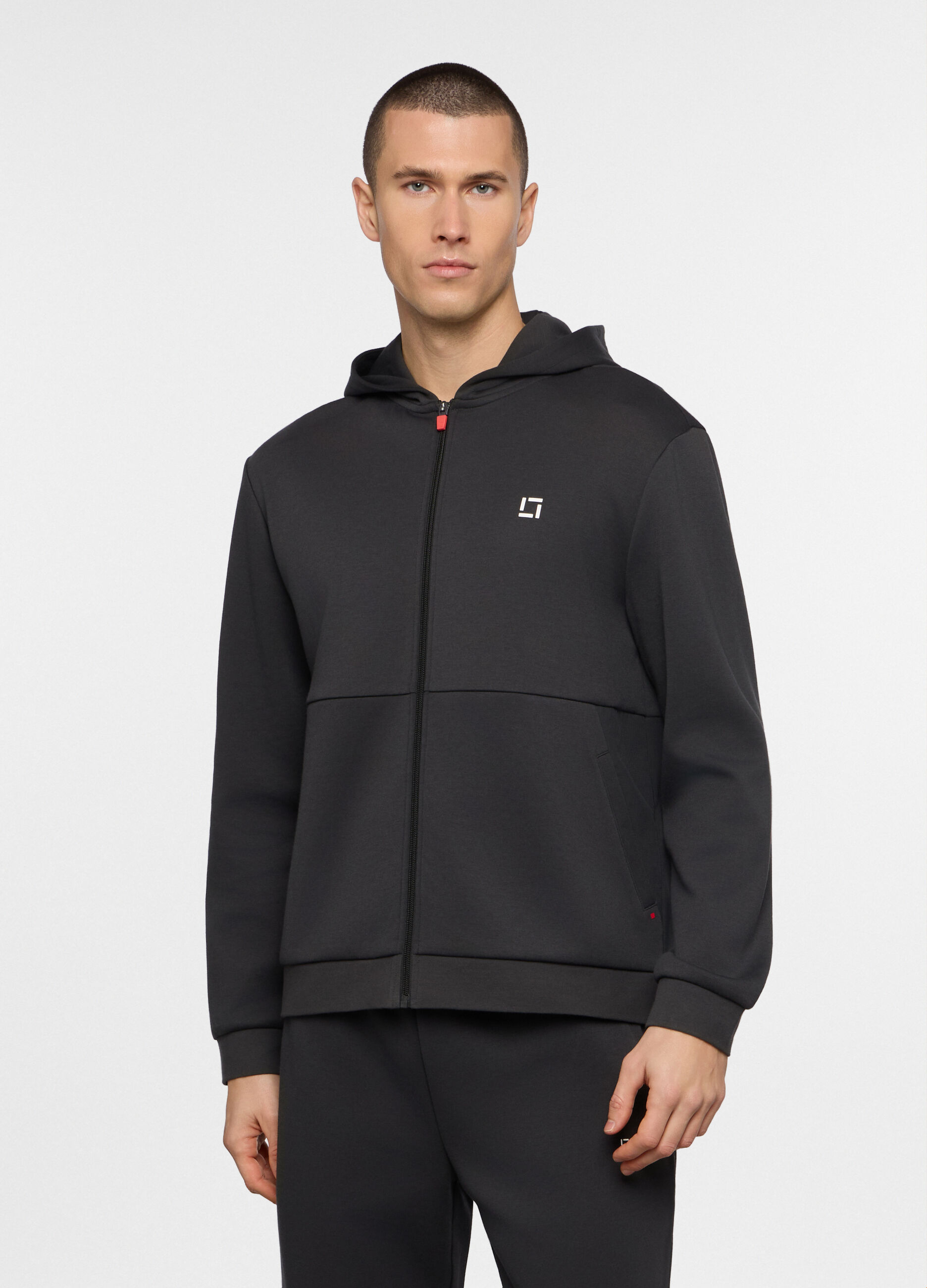 Felpa con cappuccio in interlock misto cotone uomo_0