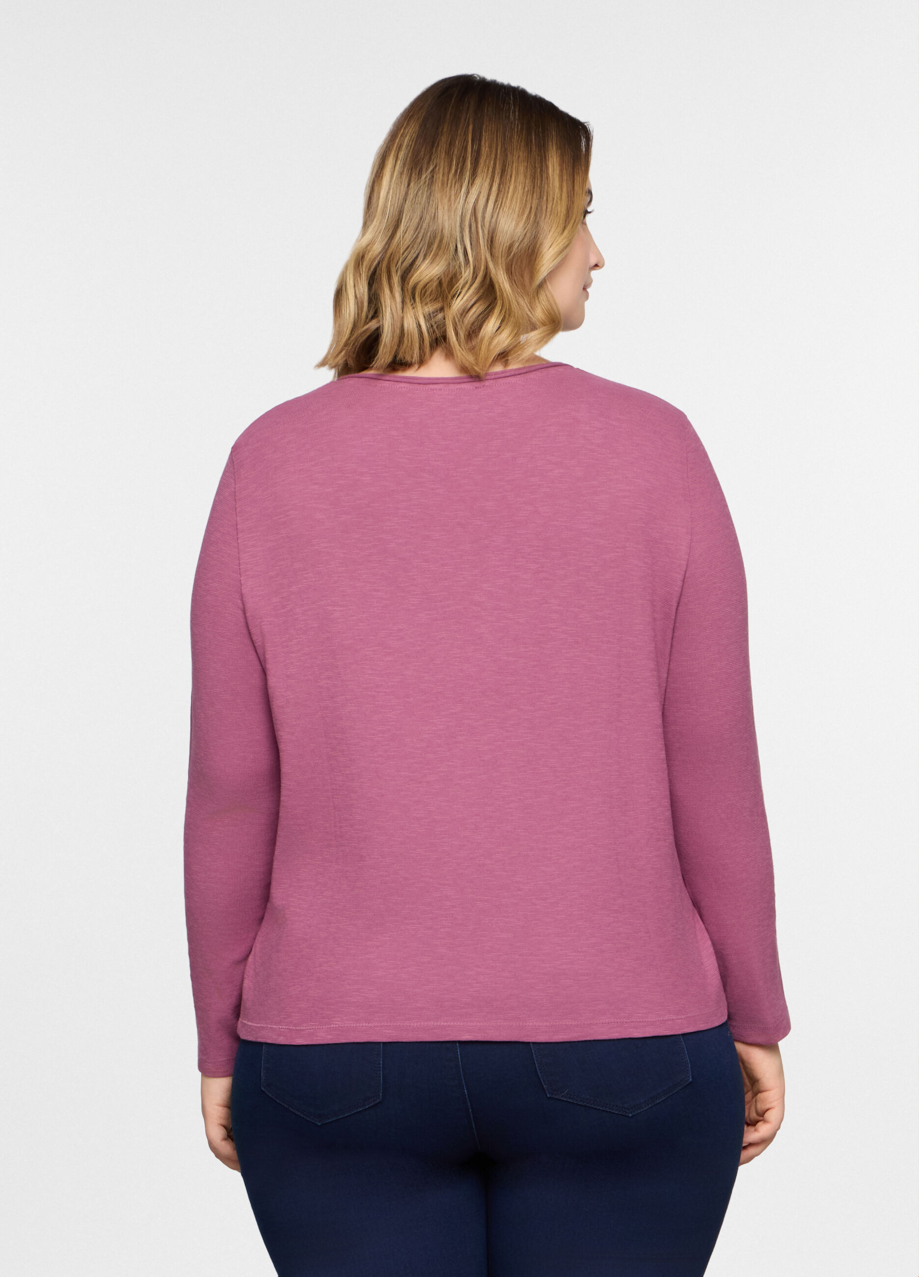 T-shirt con scollo a V in jersey slub donna curvy_1