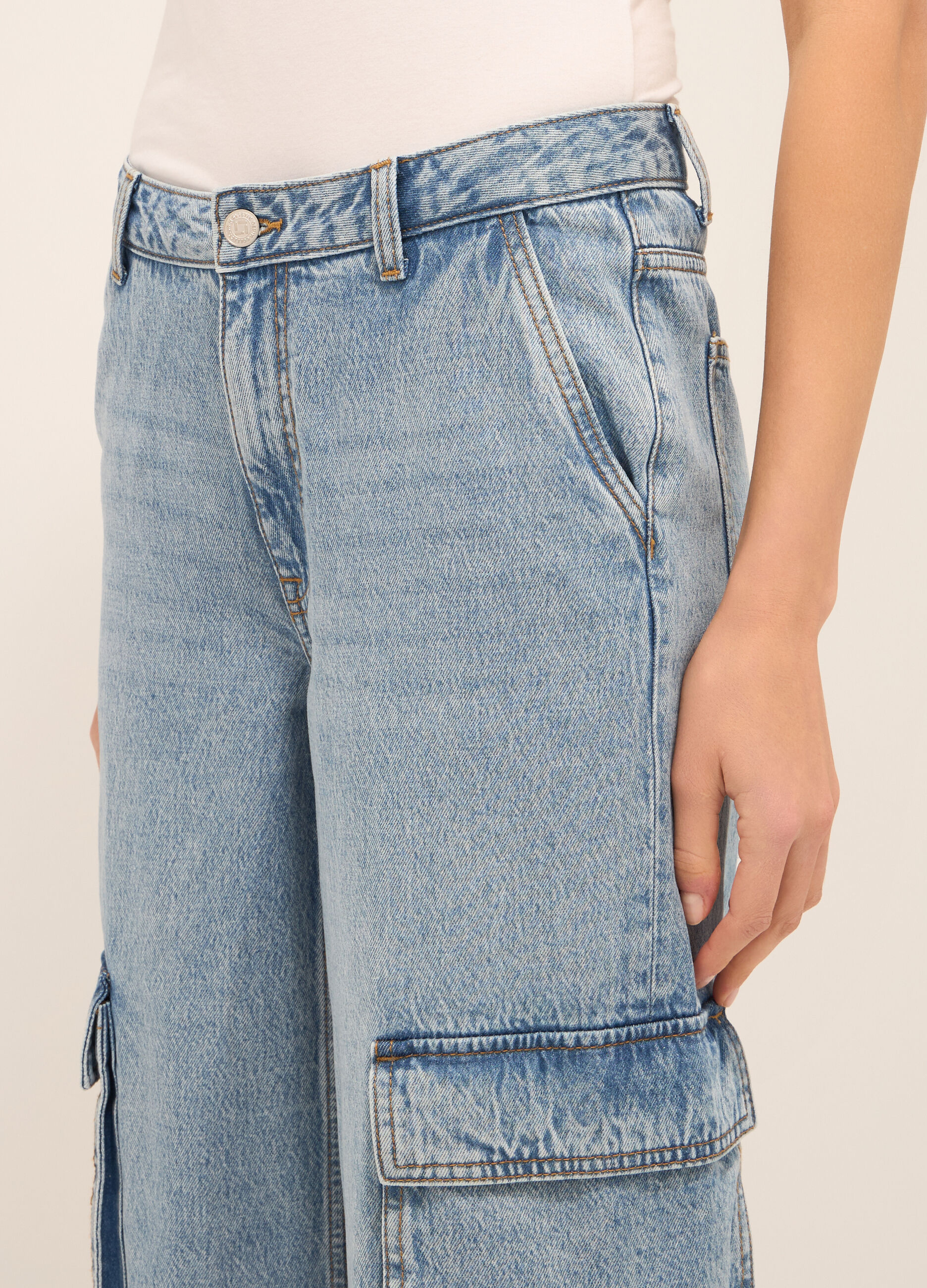 Pantaloni cardo in denim di misto cotone donna_3