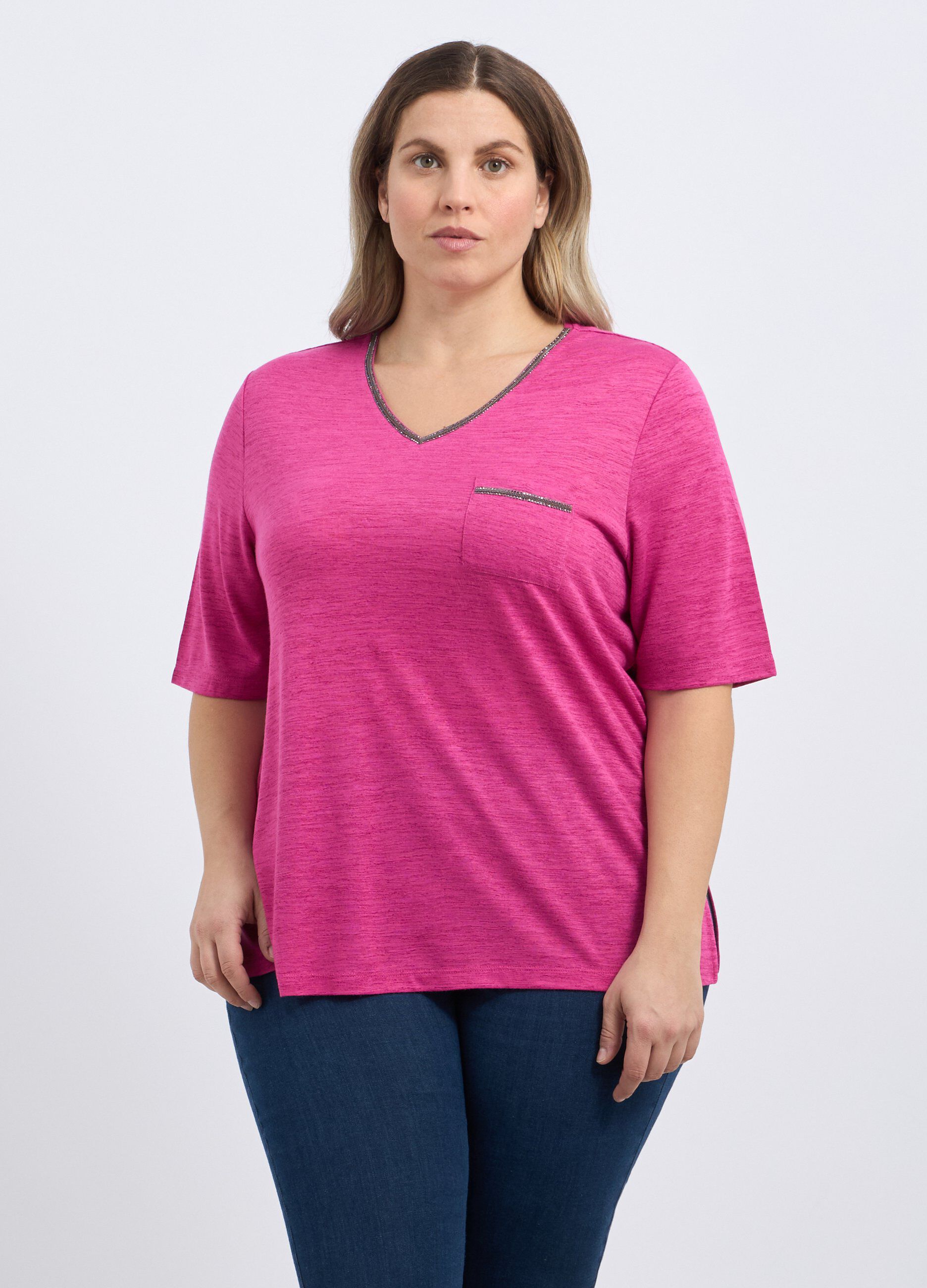 T-shirt in misto viscosa con strass donna curvy_0
