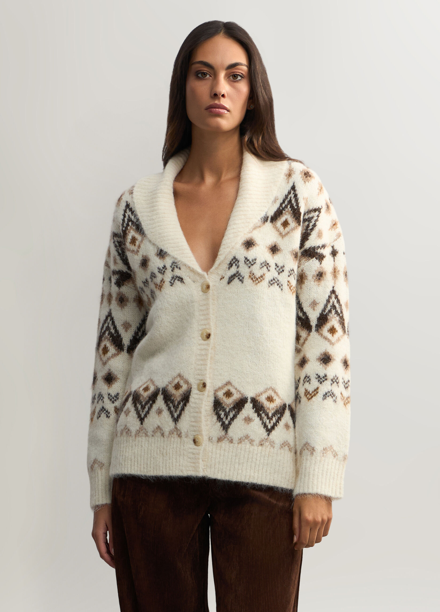 Cardigan con collo reverse jaquard donna_0