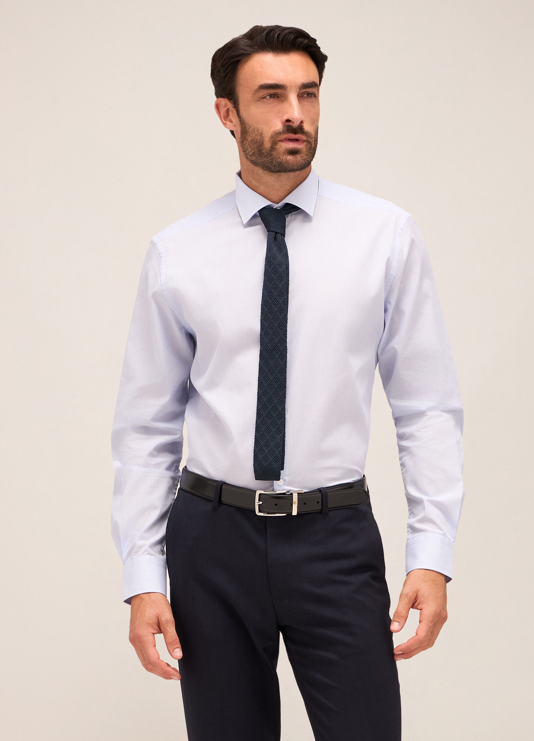 Camicia regular fit colletto francese in misto cotone uomo_0