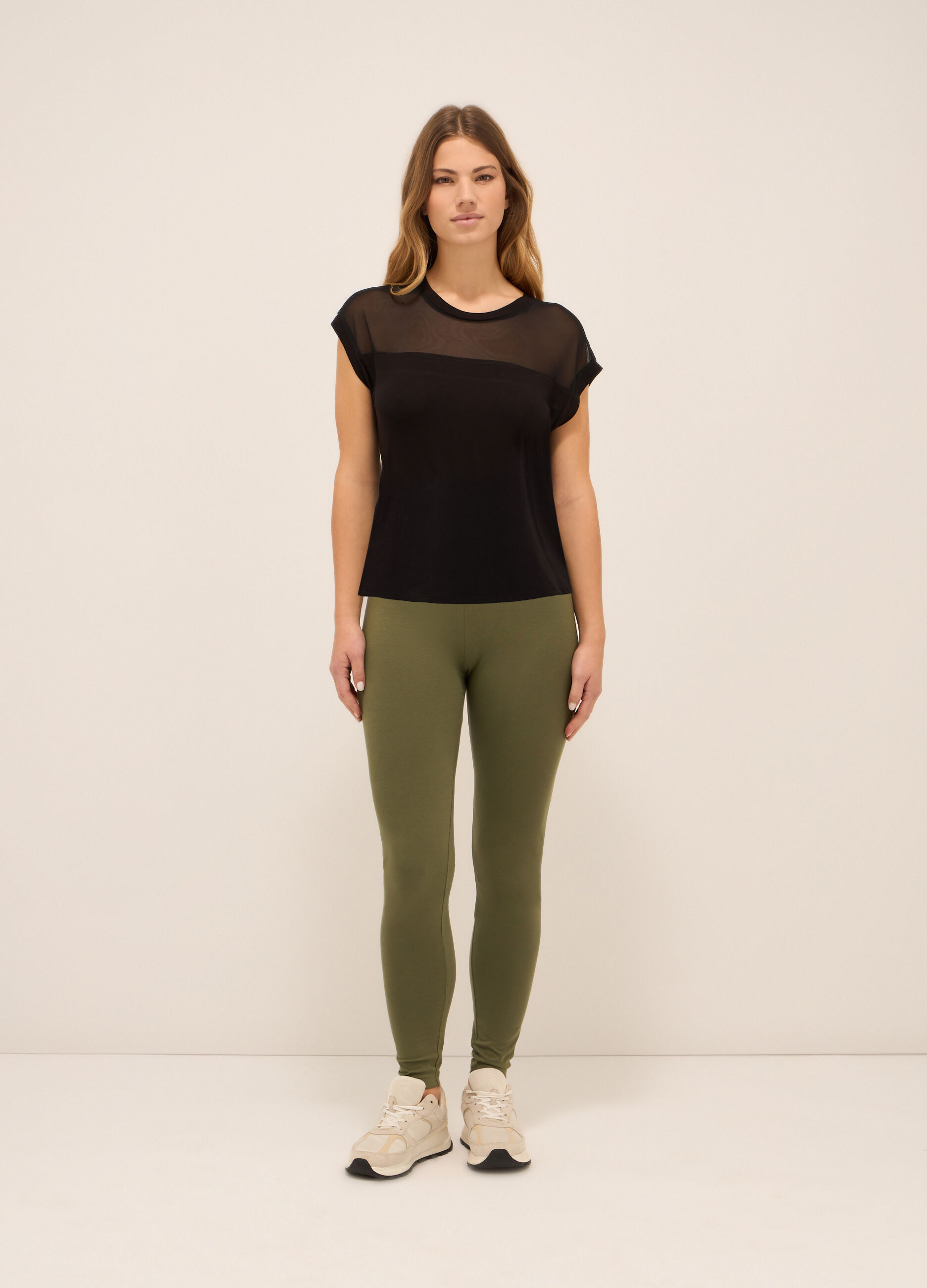 Leggings fitness in jersey di cotone stretch donna_0
