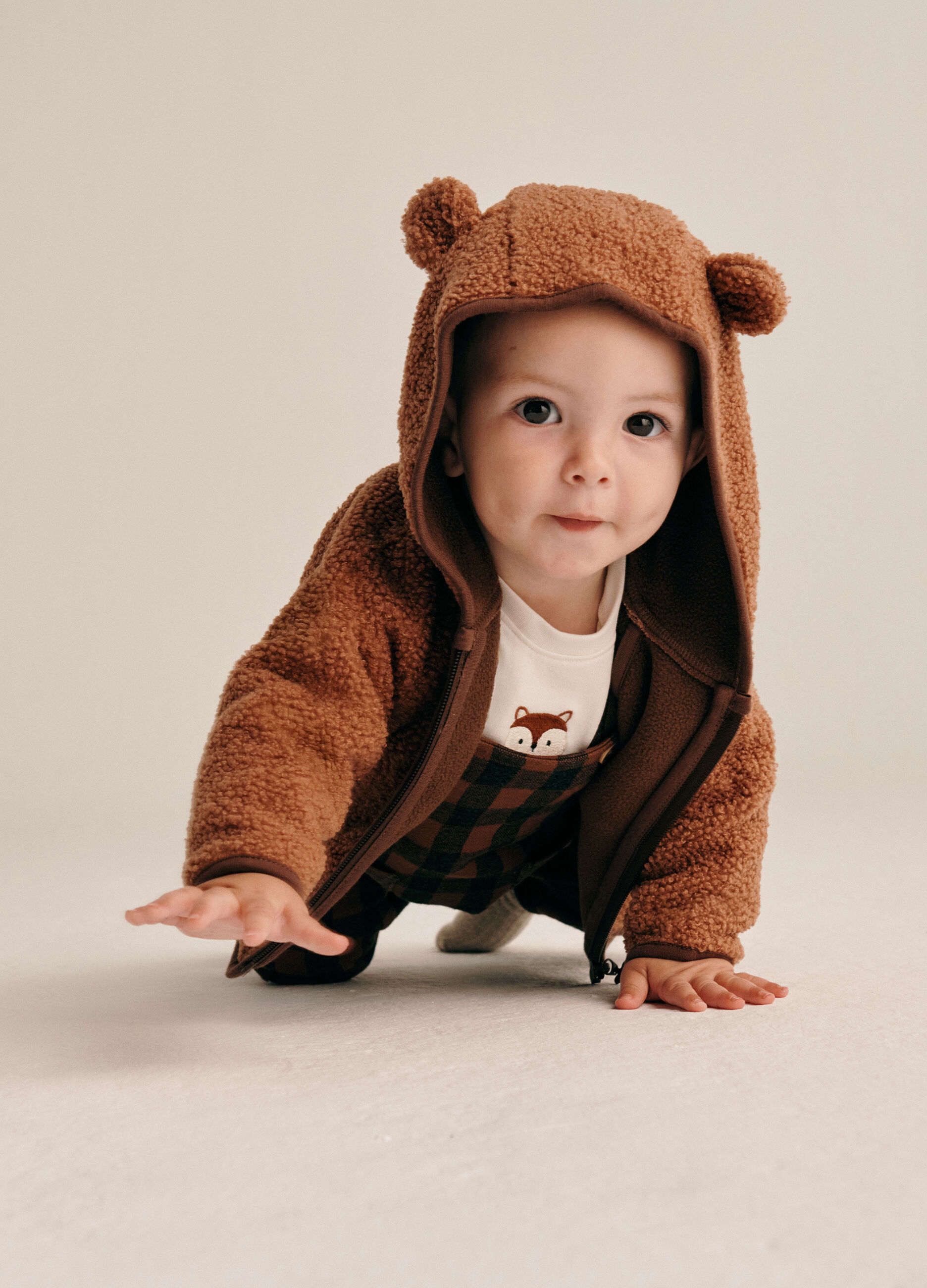 Giacca marrone in tessuto Sherpa per neonato_0