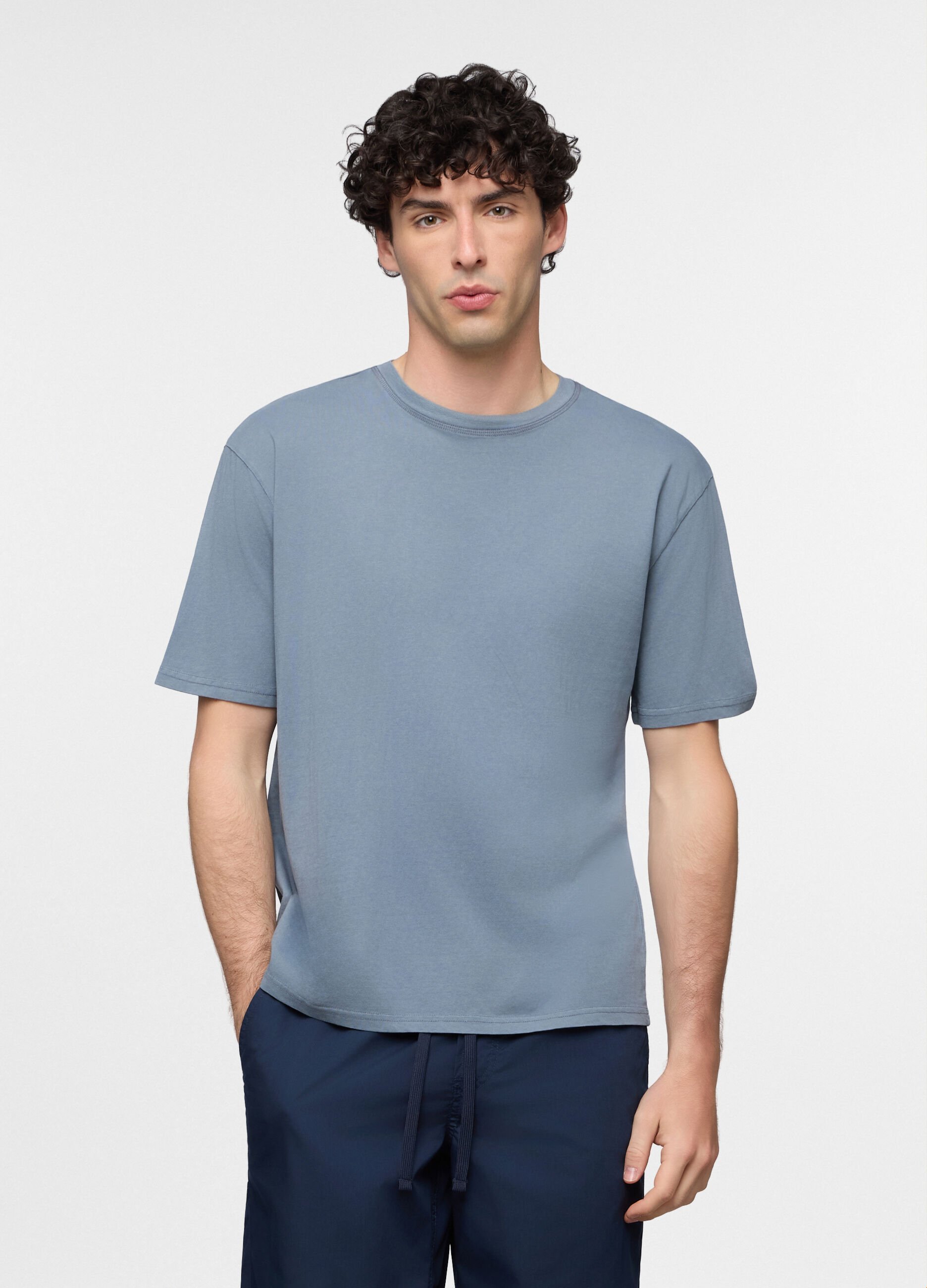 T-shirt girocollo in cotone con stampa uomo_0