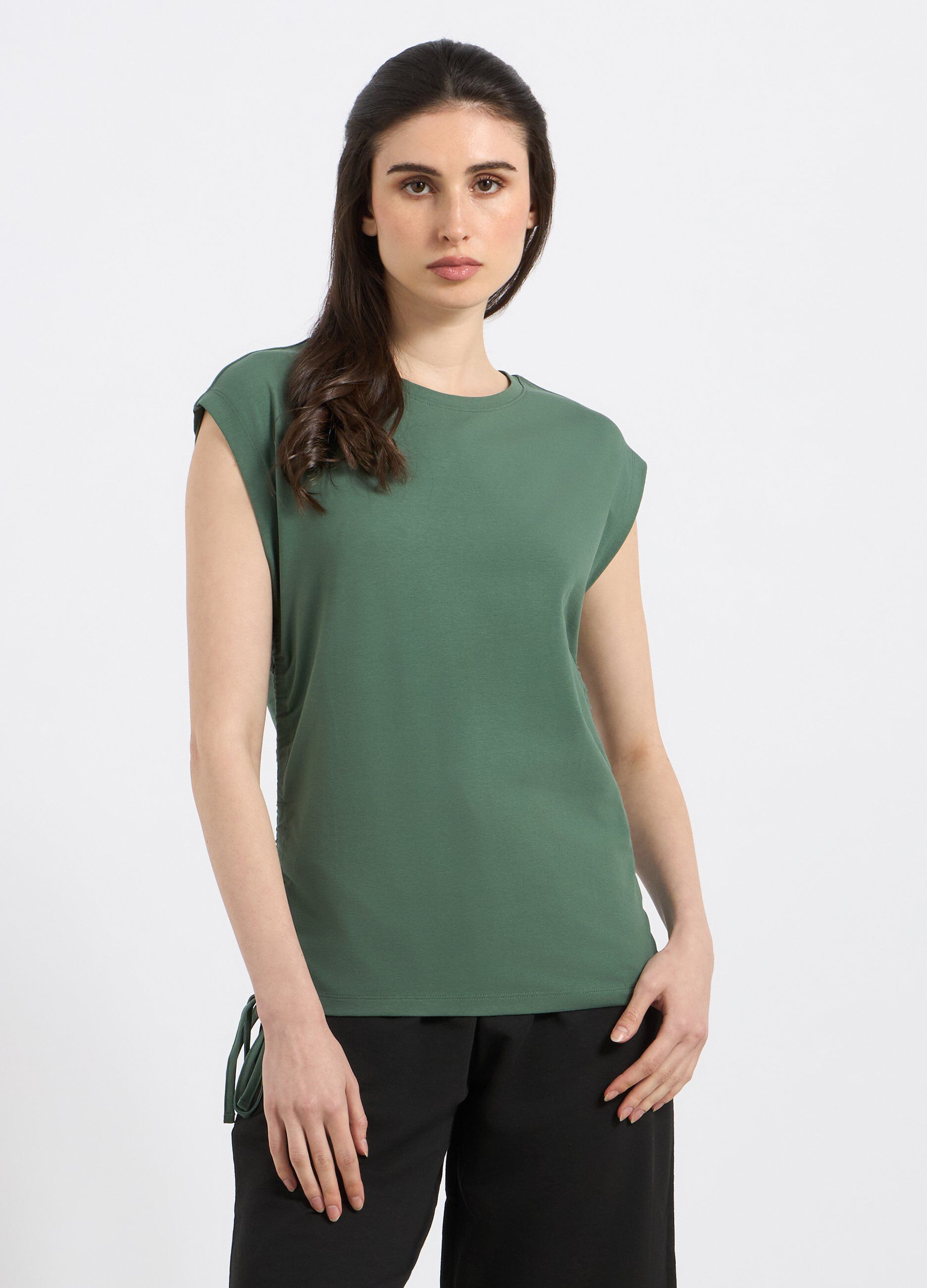 T-shirt in cotone stretch con coulisse donna_0