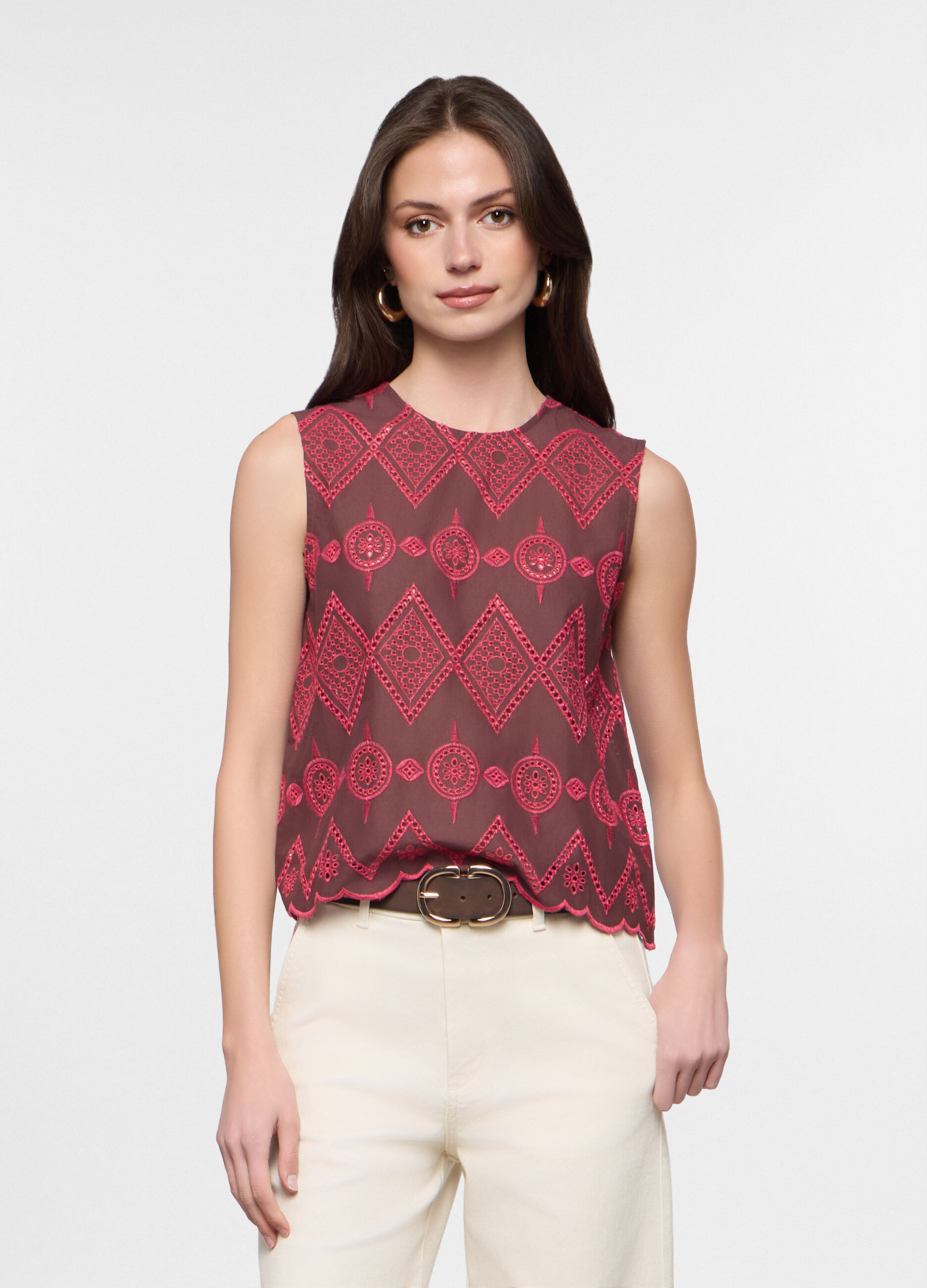 Blusa fit regular girocollo in puro cotone donna_0