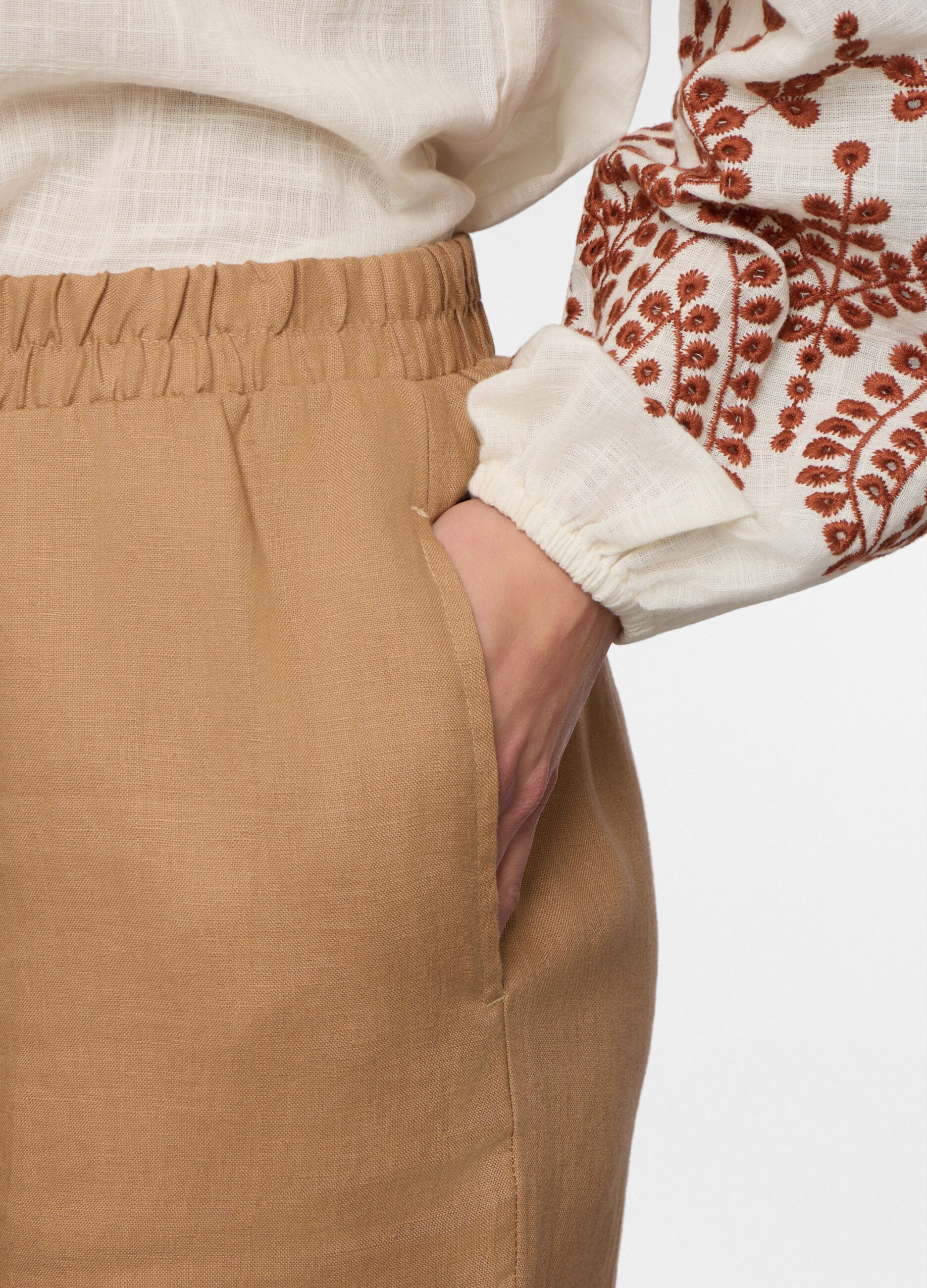 Pantaloni regular fit in puro lino donna_2