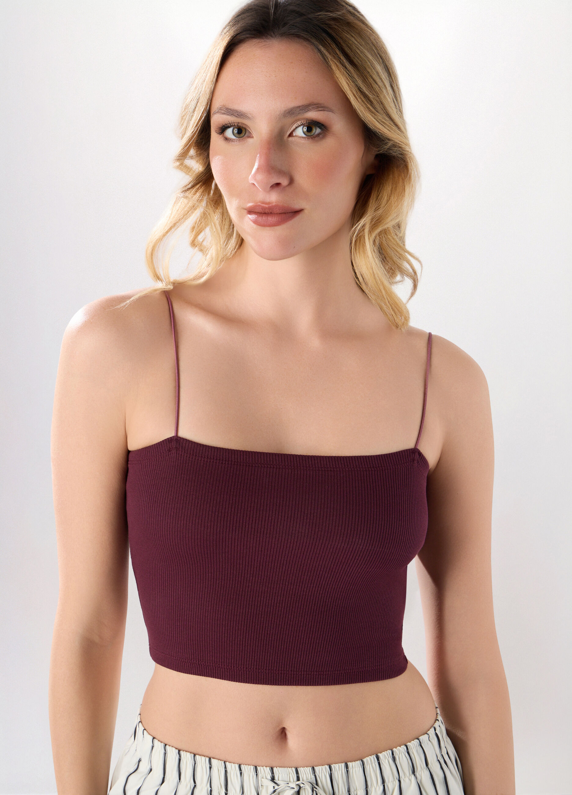 Top a fascia in costina di cotone stretch donna_2
