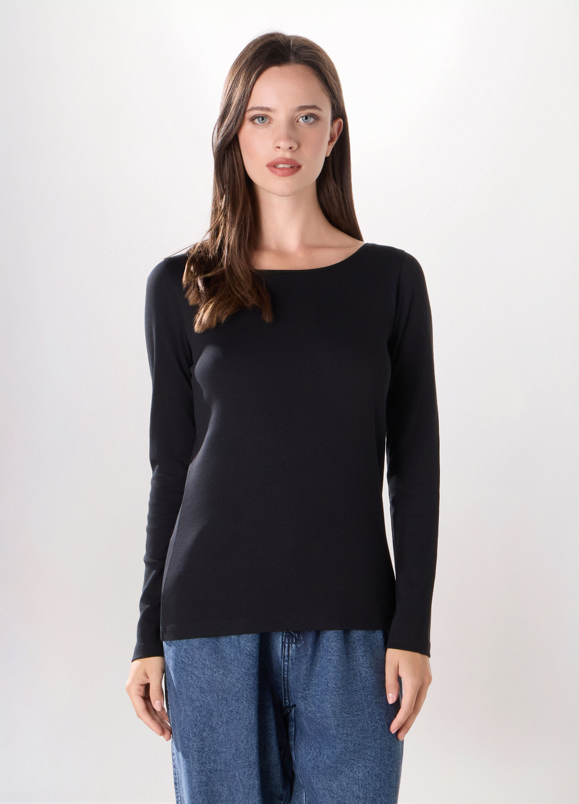 T-shirt in costina di puro cotone donna_0