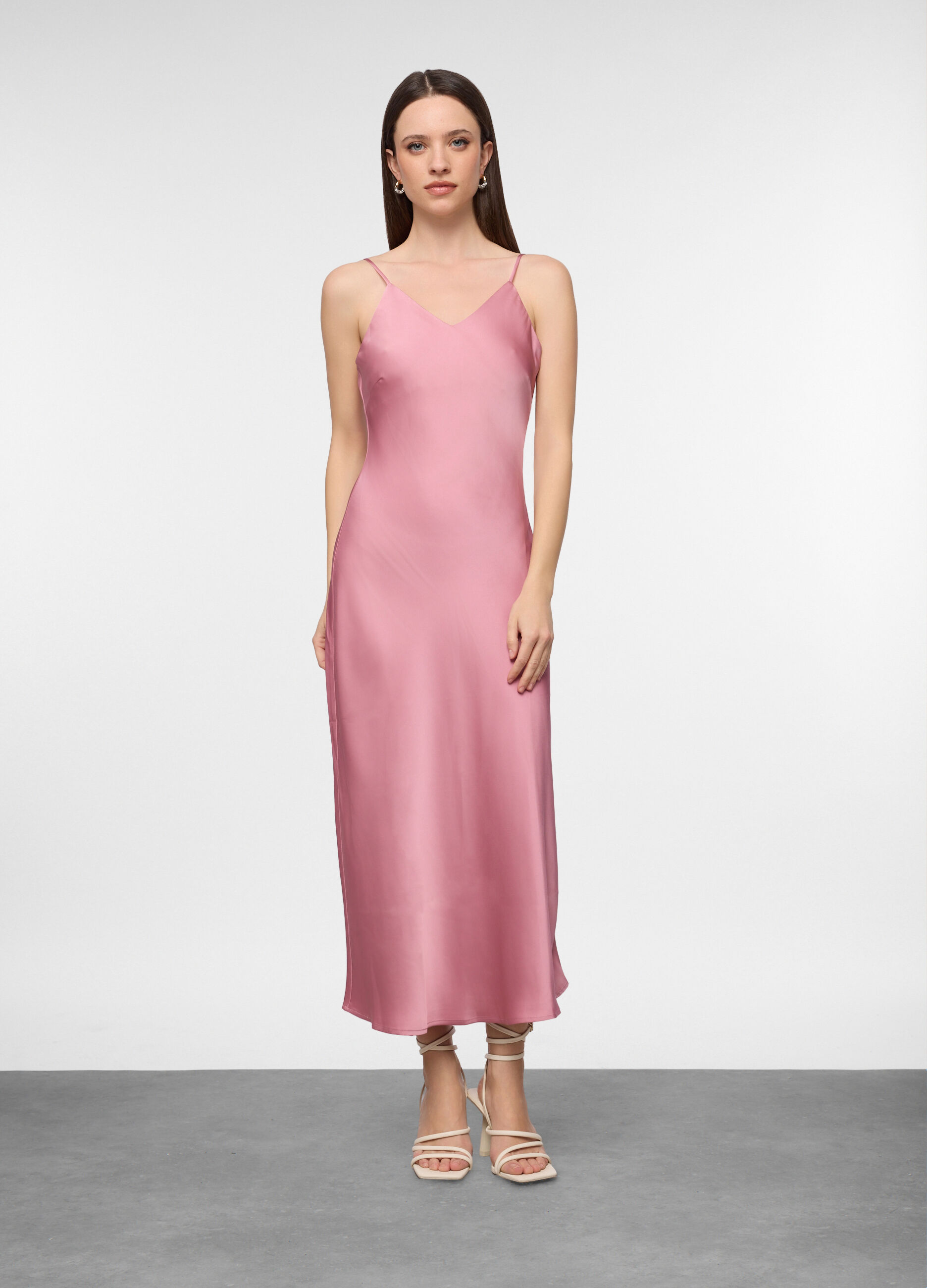 Abito lungo fitted in raso donna_0