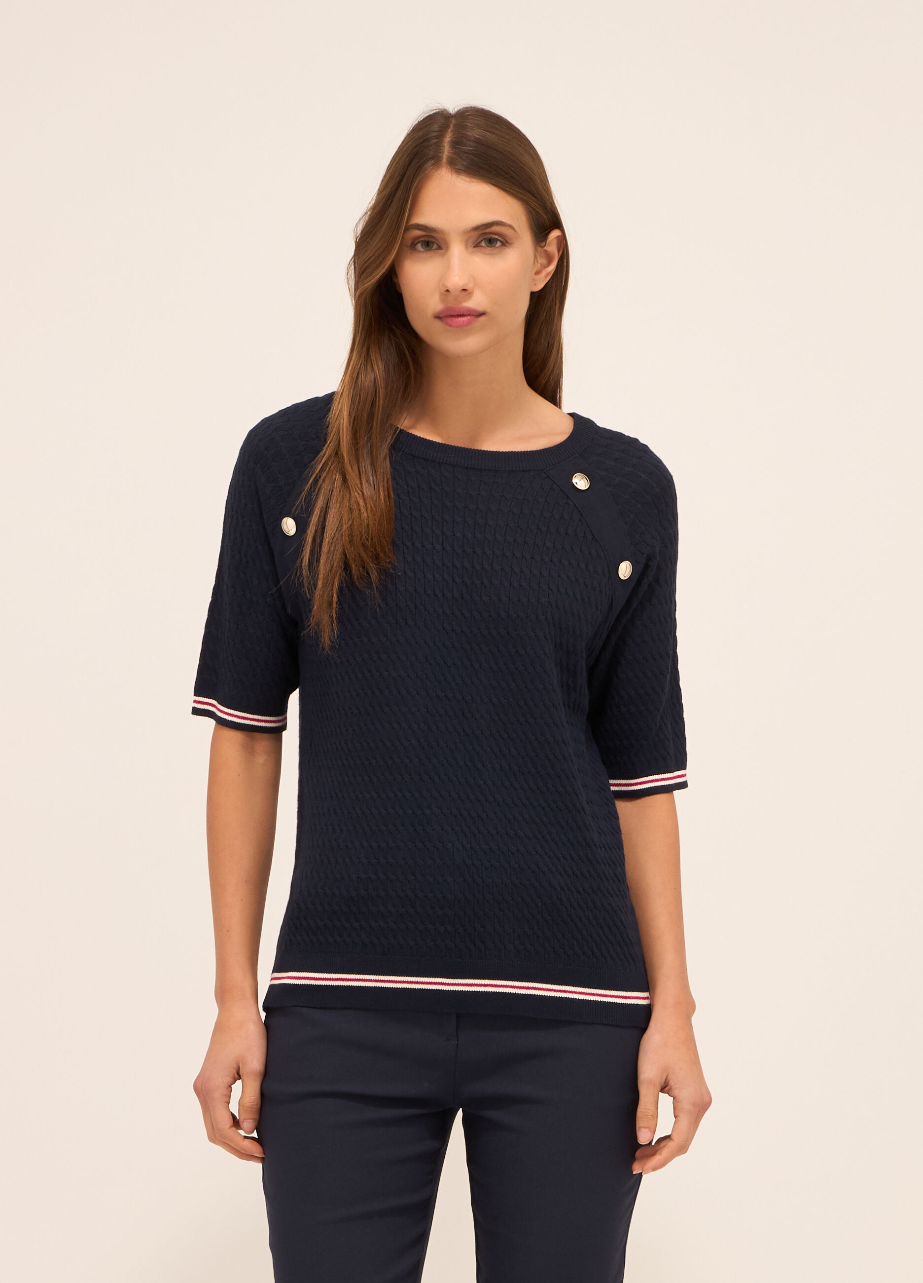 Tricot misto viscosa a maniche corte donna_0