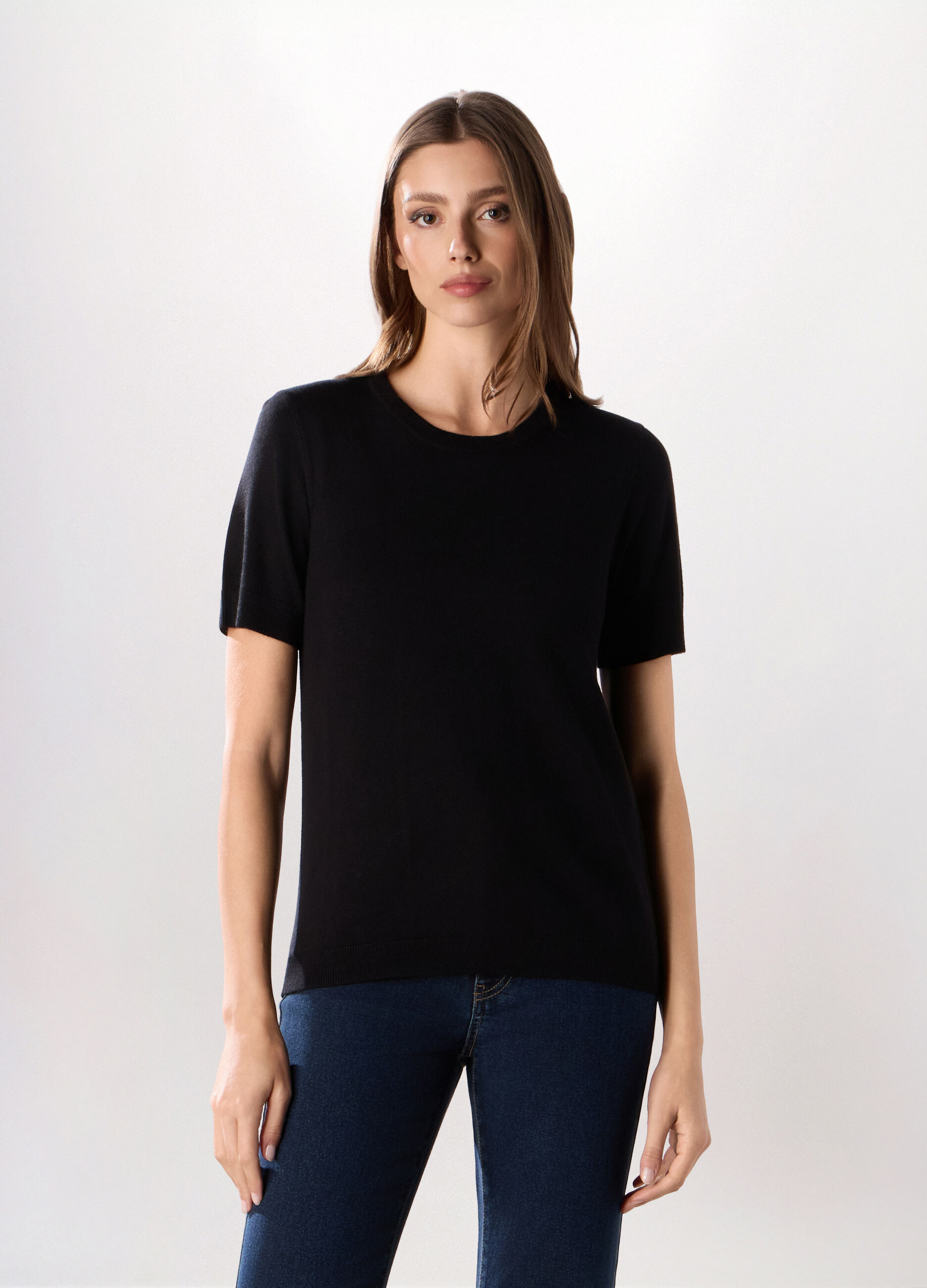 Tricot a maniche corte in misto viscosa donna_0