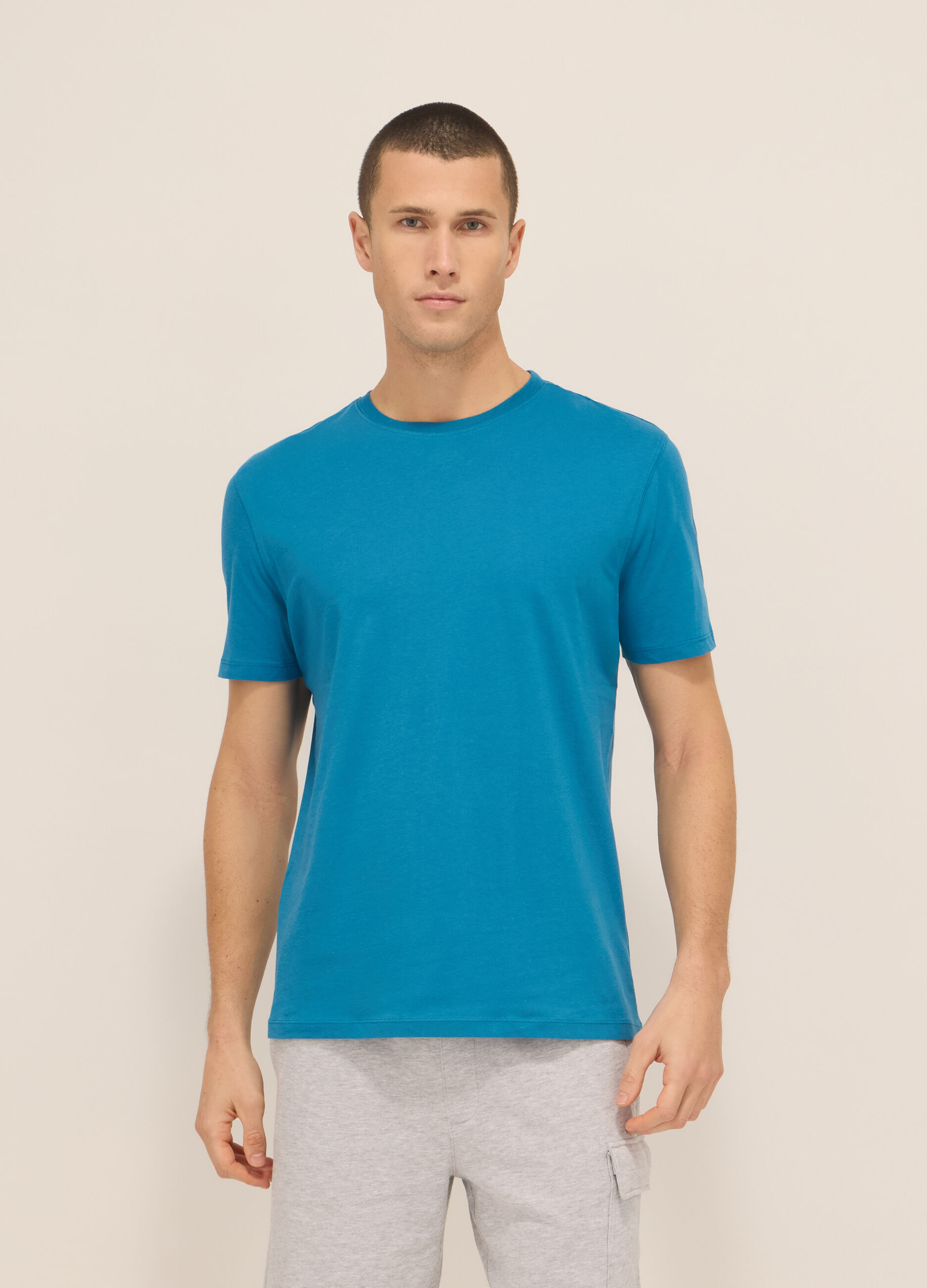 T-shirt girocollo in jersey di puro cotone uomo_0