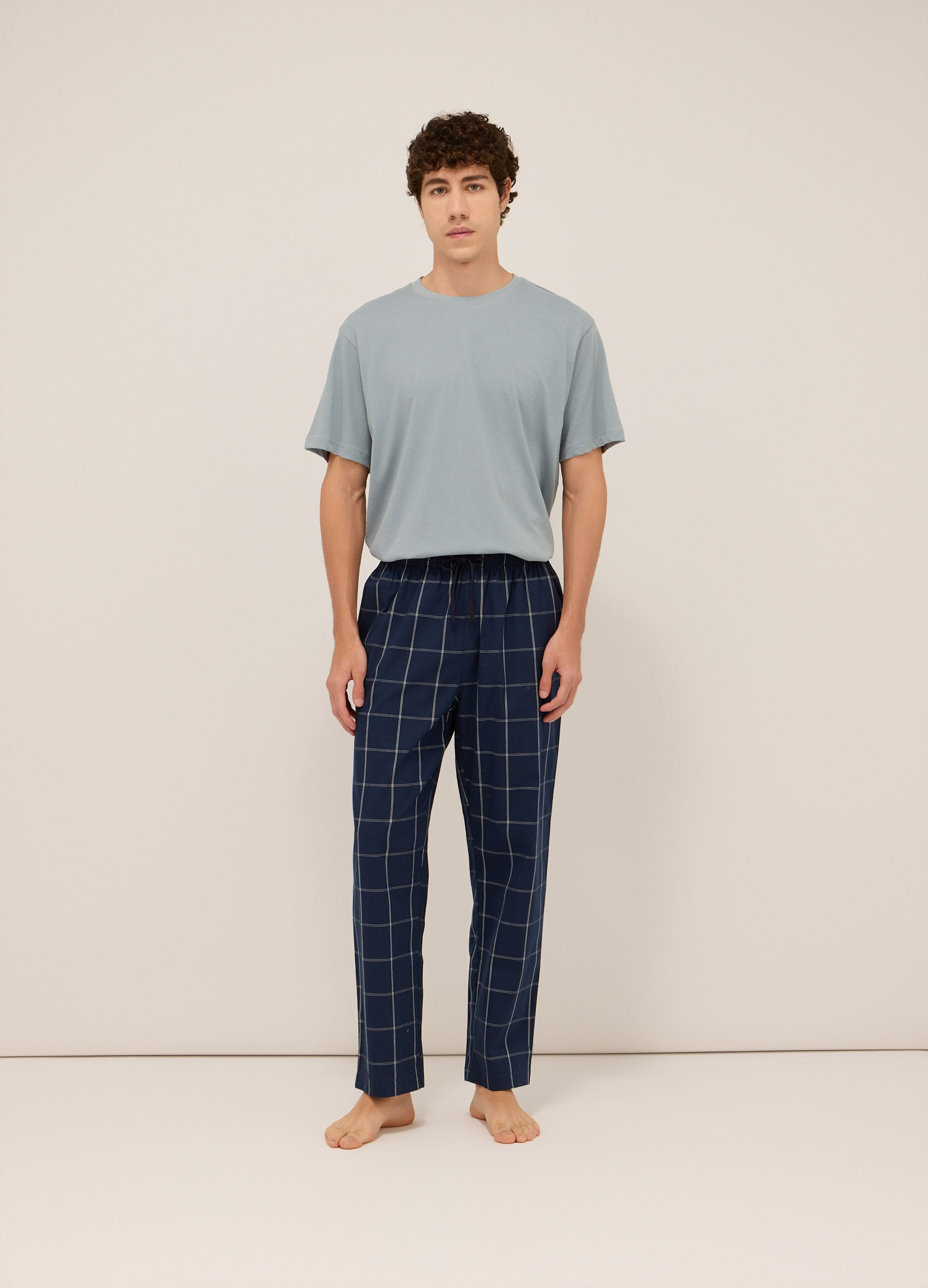 Pantaloni pigiama in puro cotone a quadri uomo