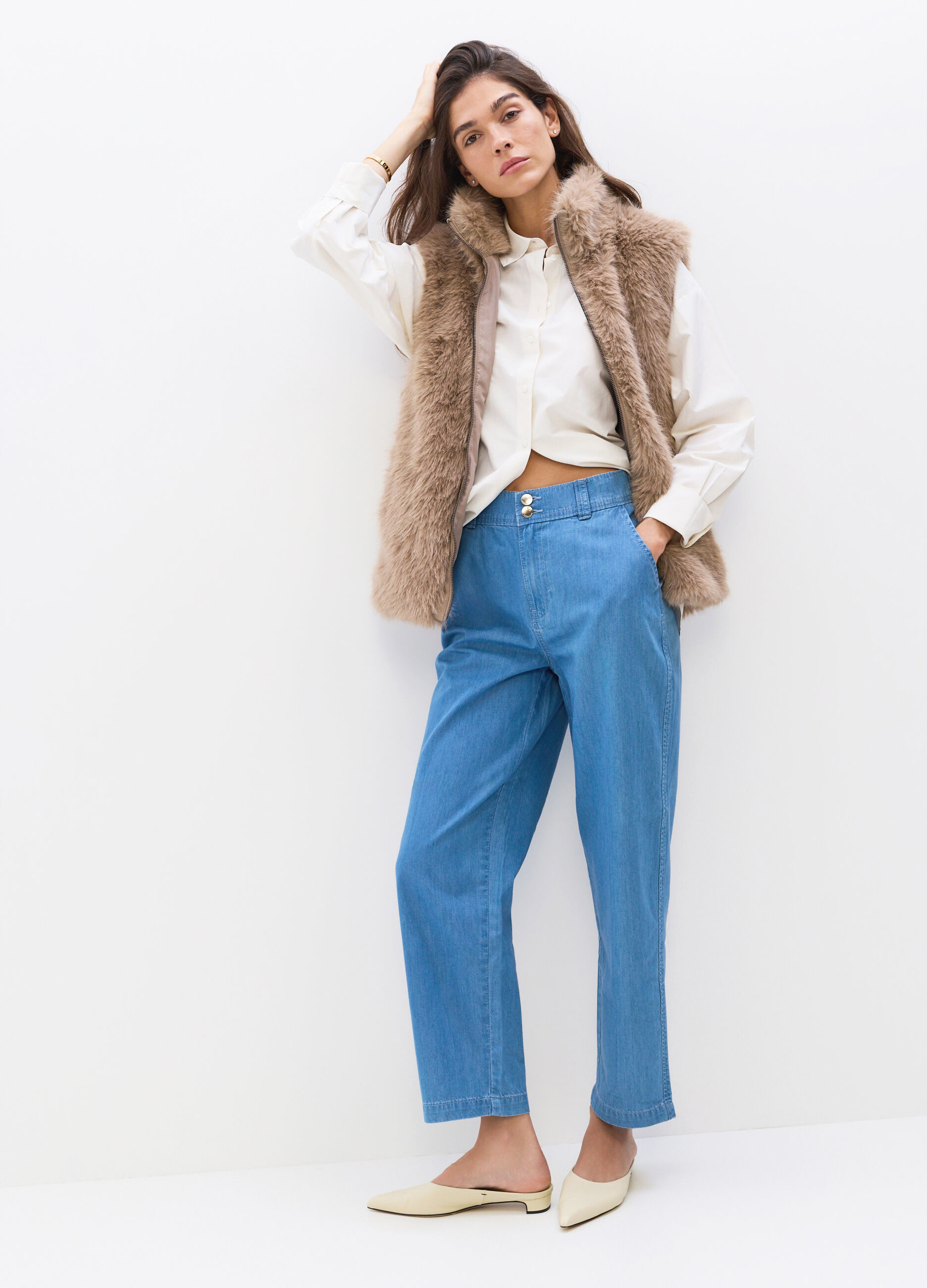 Jogger Baggy Fit in denim di cotone misto lyocell donna_0