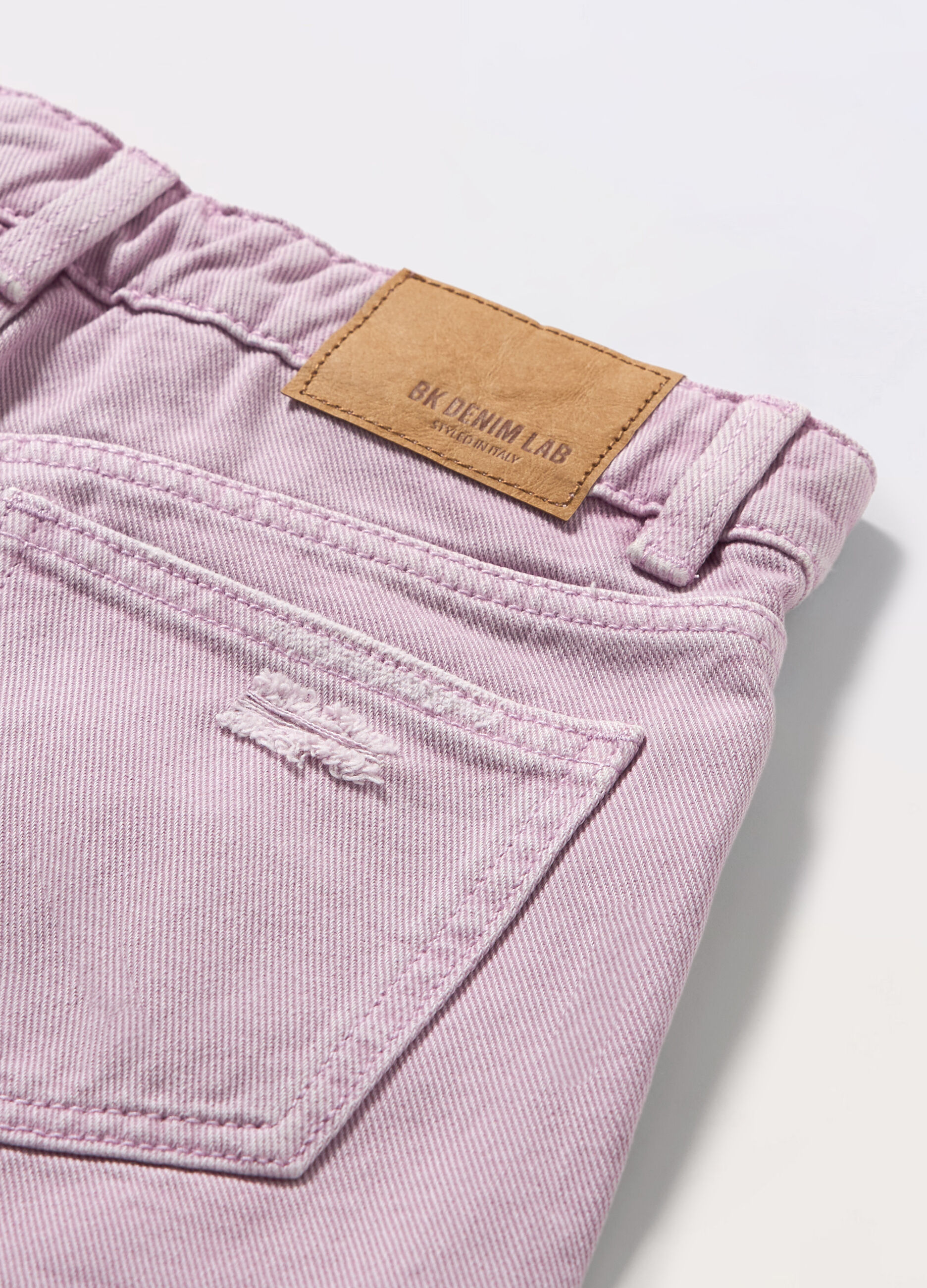 Shorts ripped in denim di puro cotone ragazza