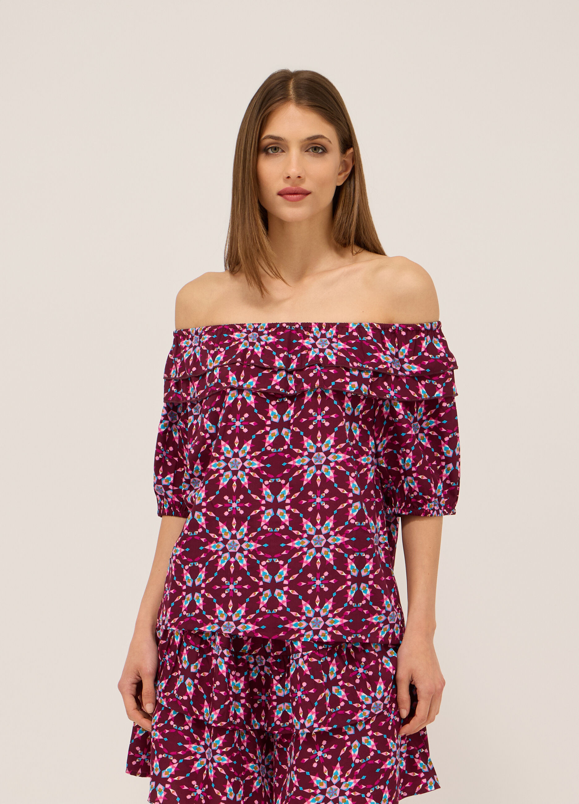 Blusa crepe con stampa donna_0