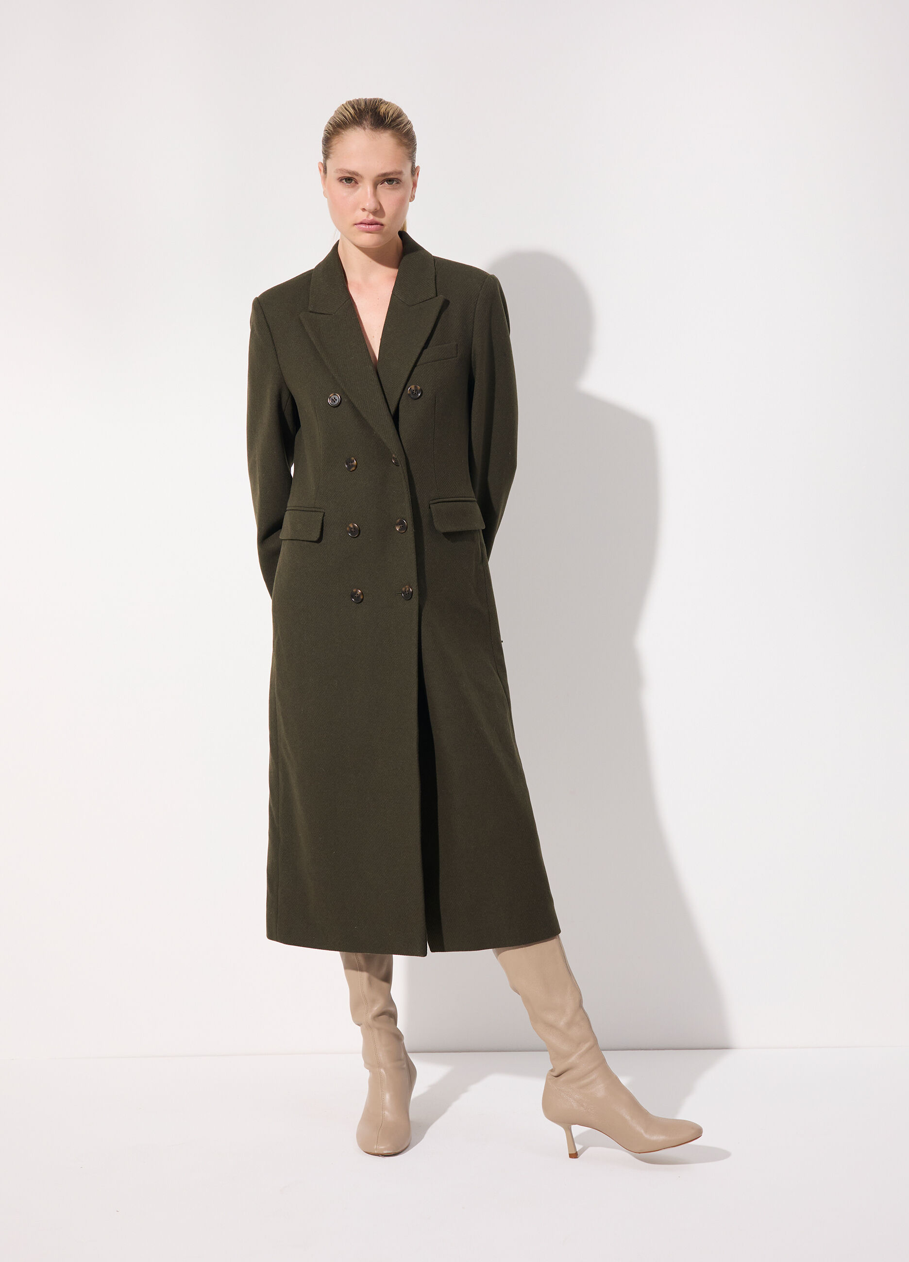 Cappotto lungo doppiopetto in misto lana donna_0