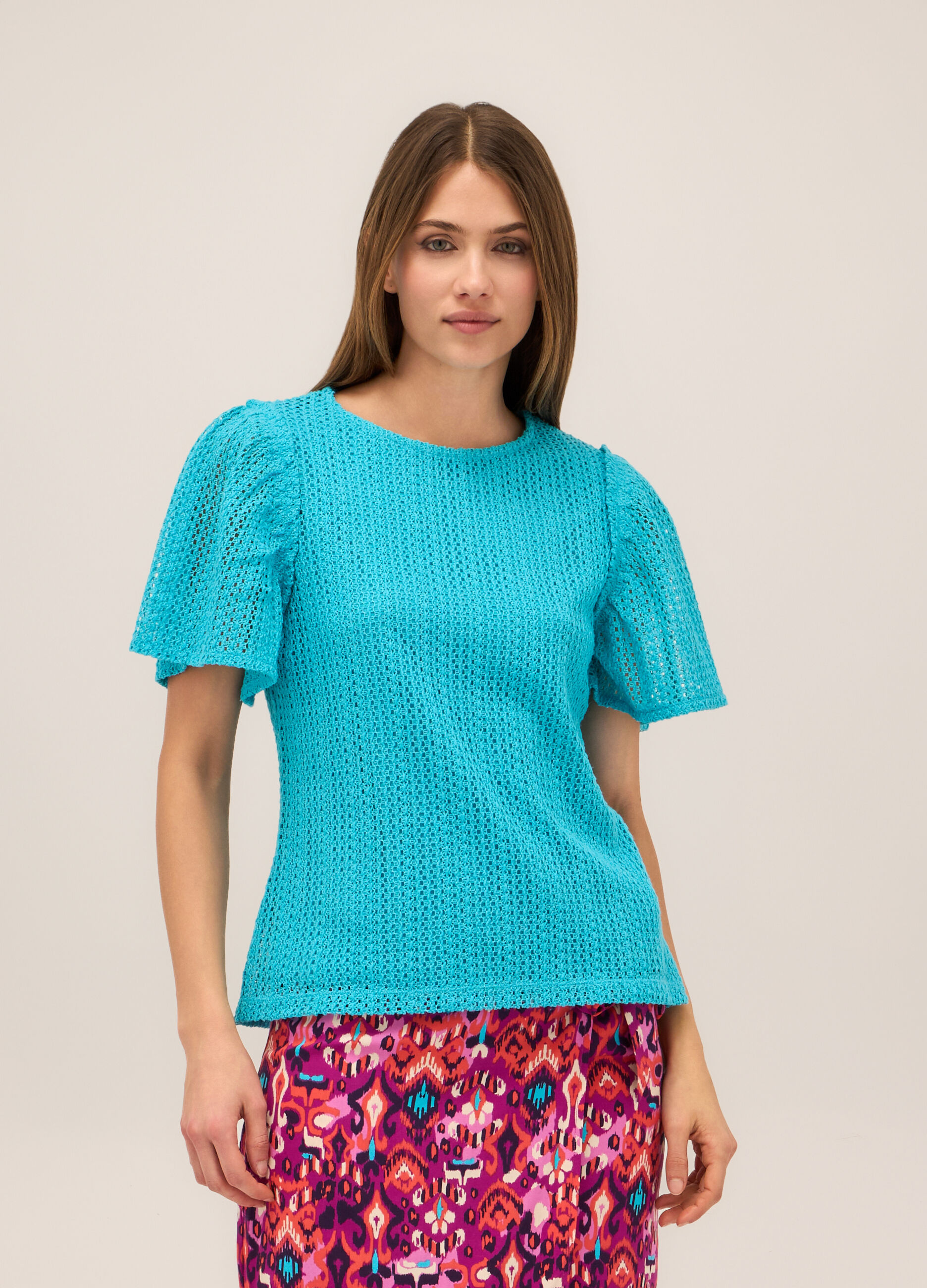 T-shirt in misto cotone lavorato donna_0