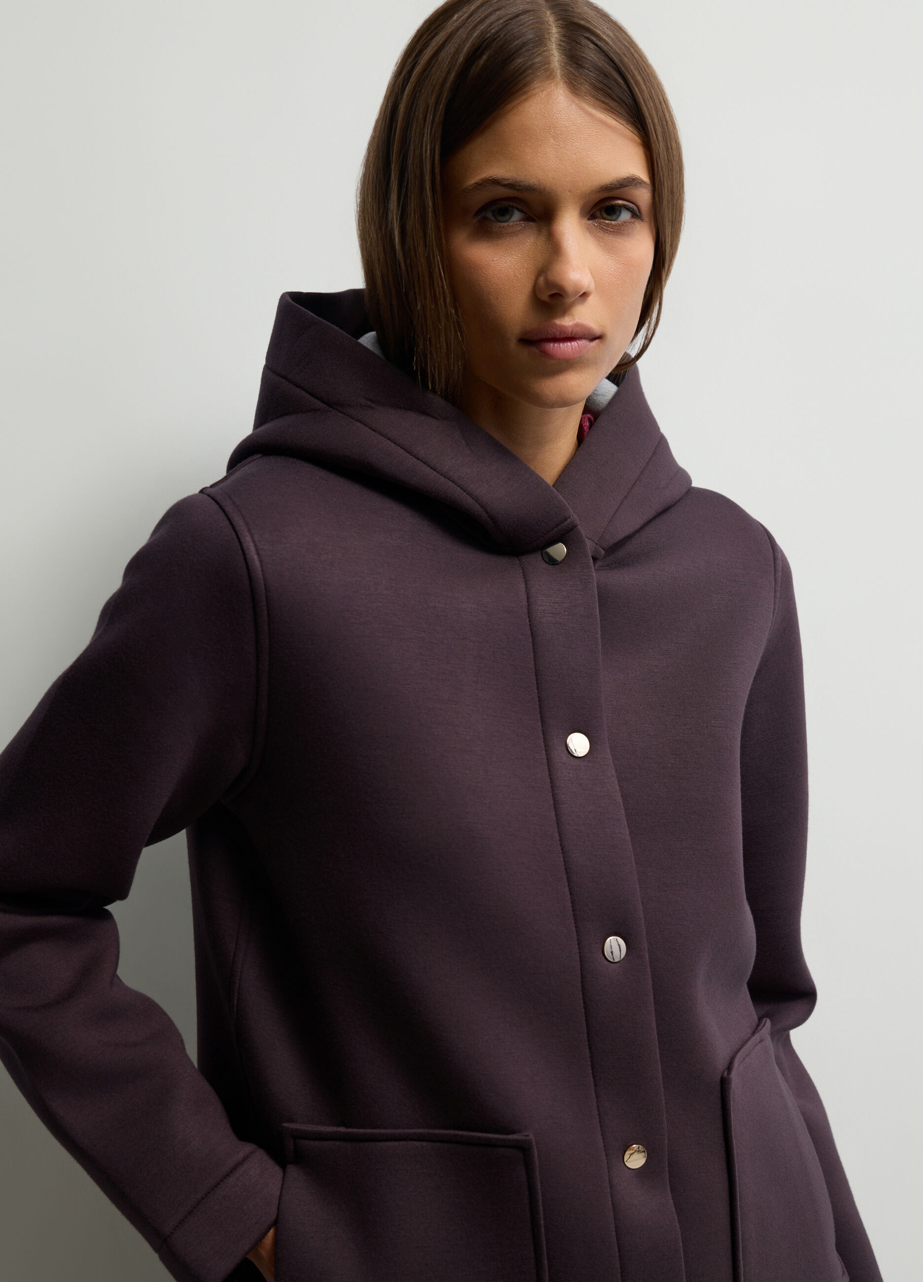 Giacca con cappuccio in viscosa stretch donna_2