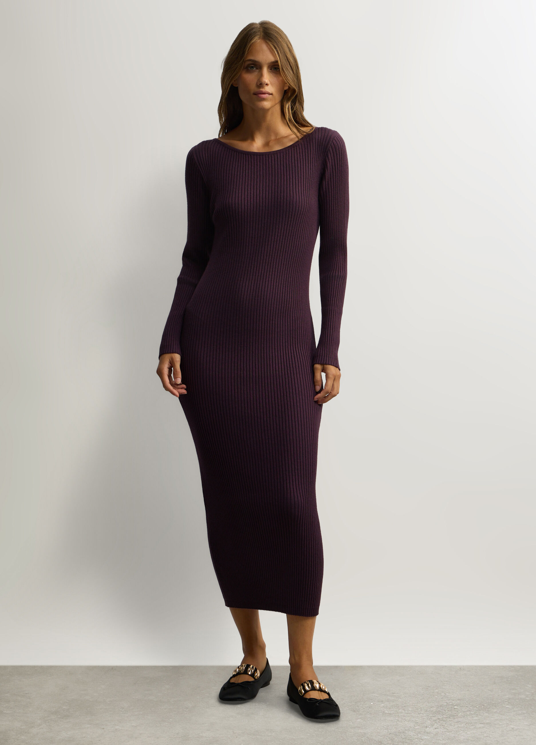 Abito lungo Fitted in costina misto viscosa donna_0