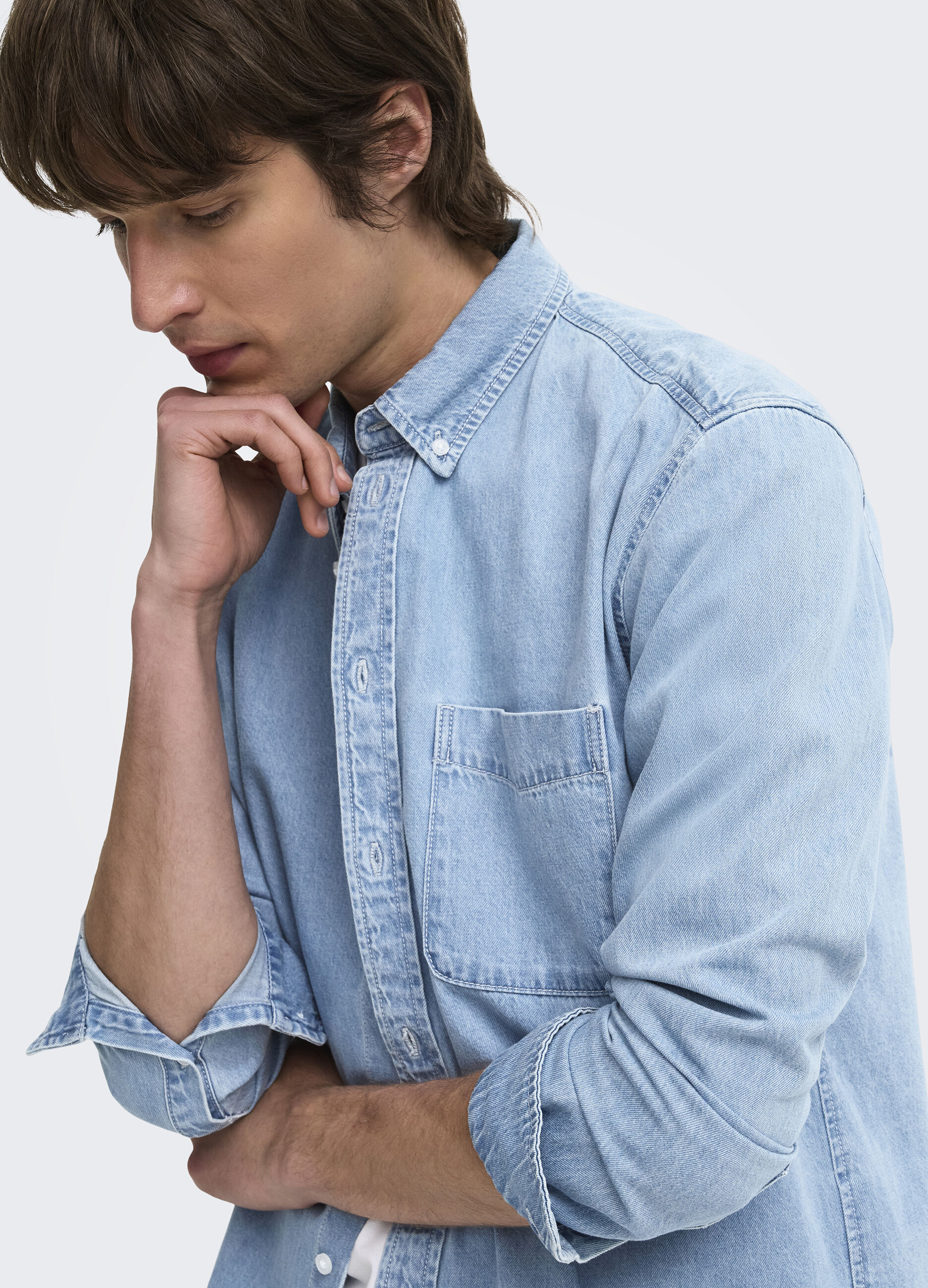 Camicia in denim colletto button-down uomo_4