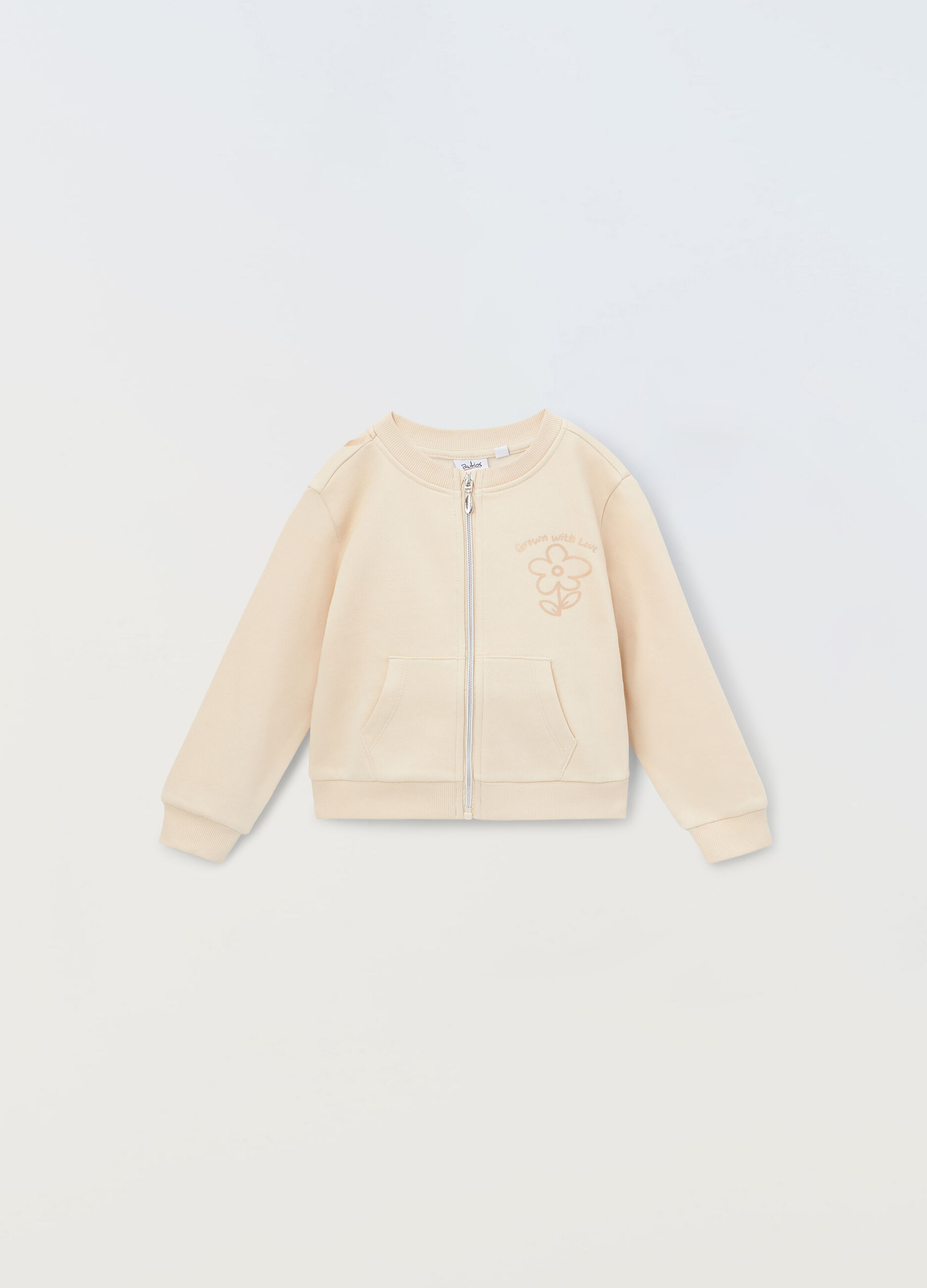 Felpa a girocollo con zip in misto cotone bambina_0