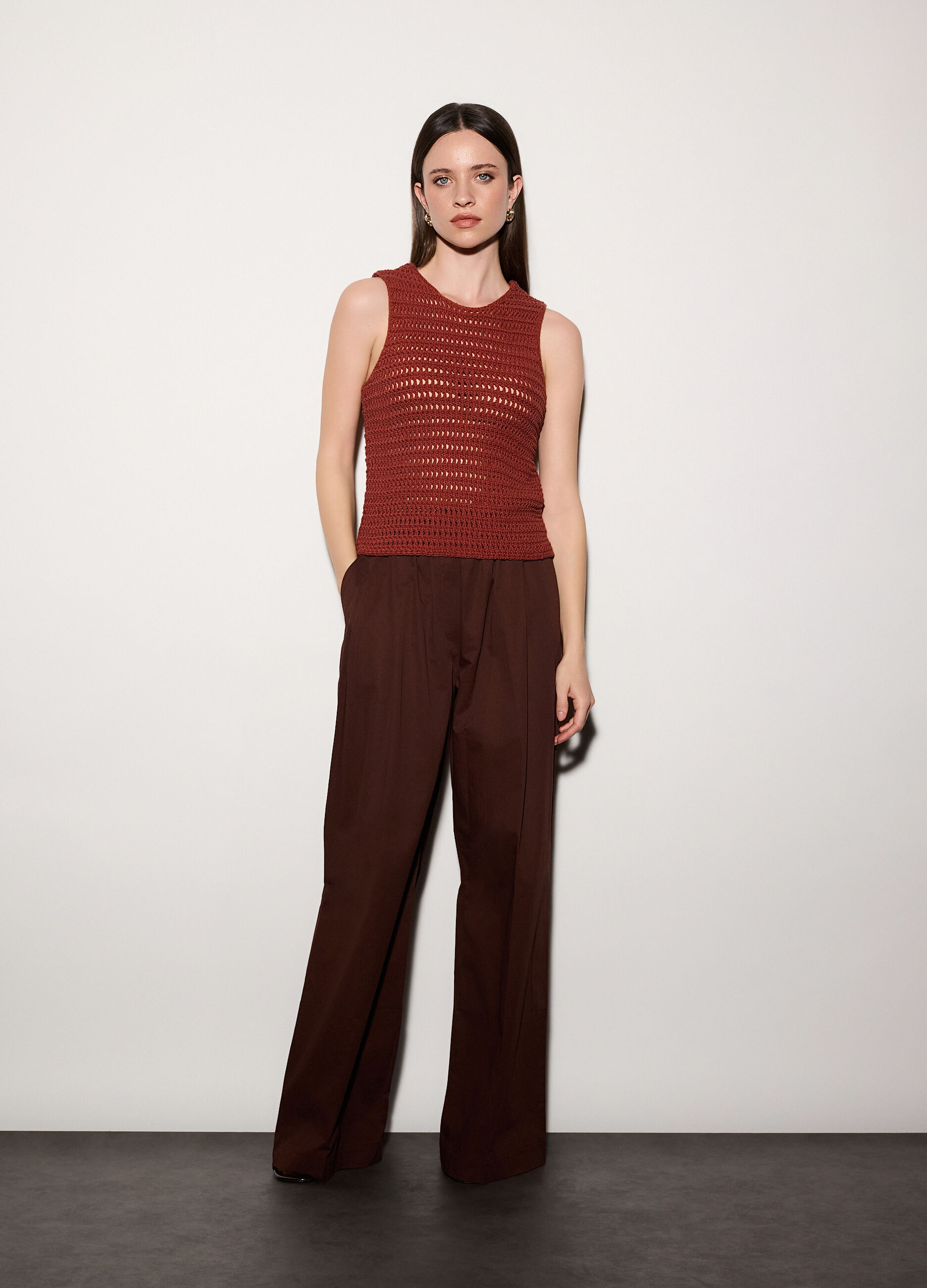 Pantaloni palazzo regular fit in puro cotone donna_0