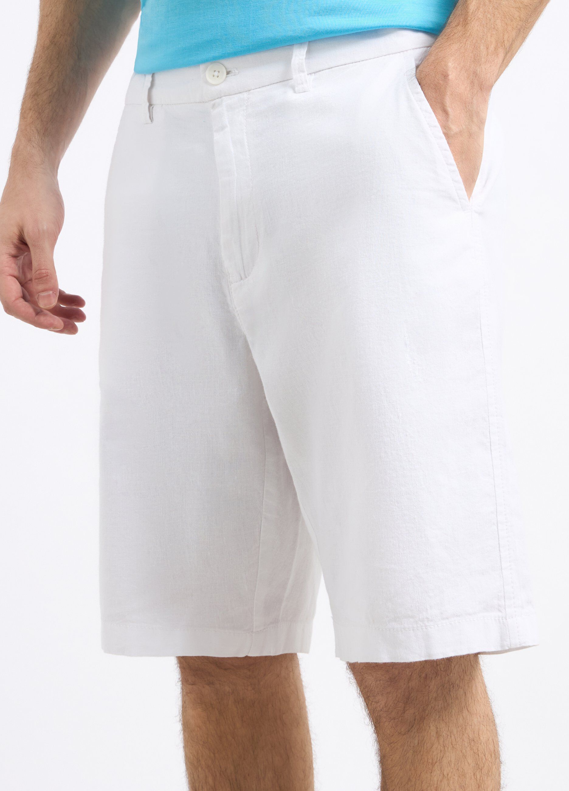 Shorts rigati in misto lino uomo_2