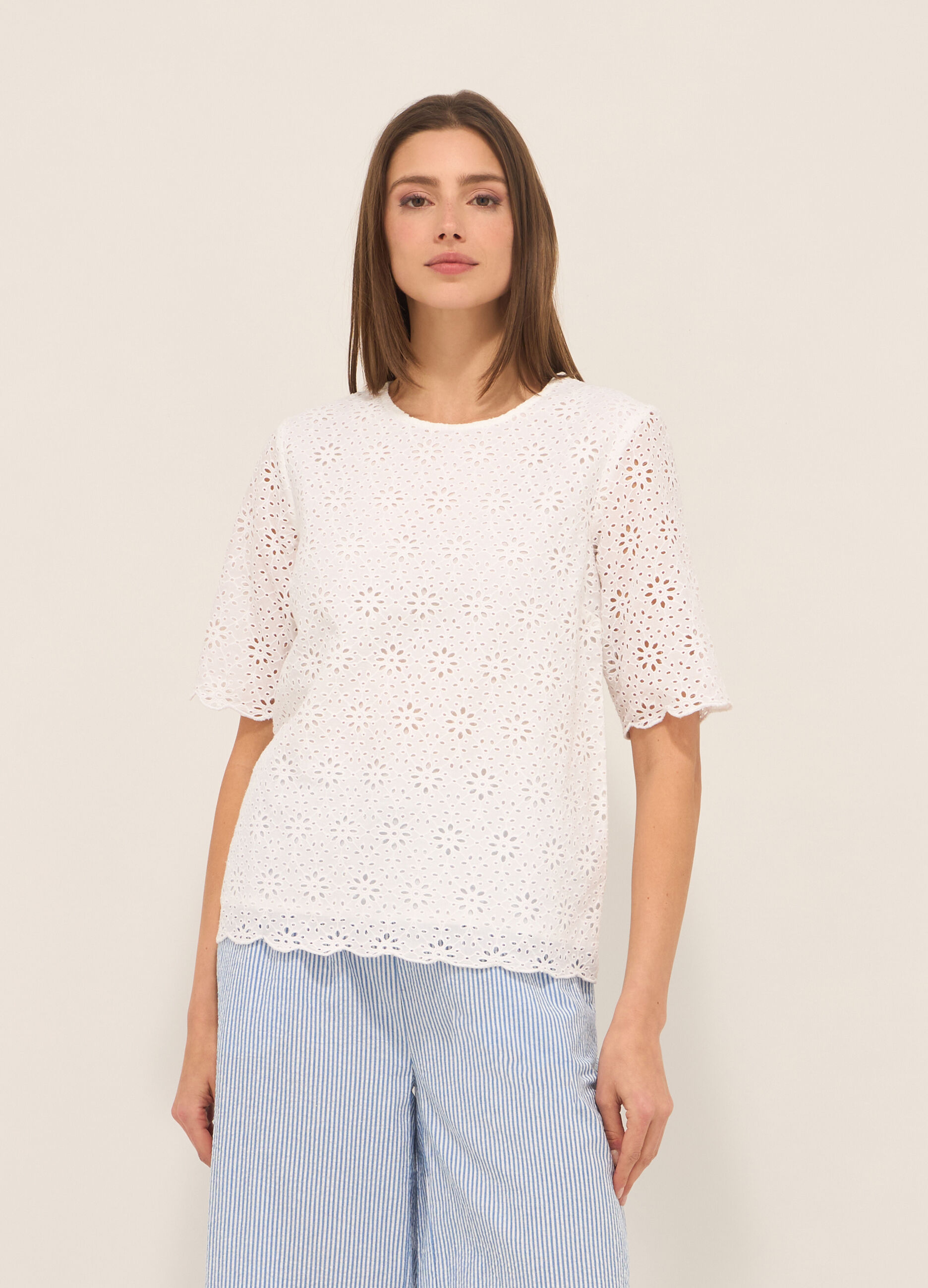 Blusa in puro cotone con ricami donna_0