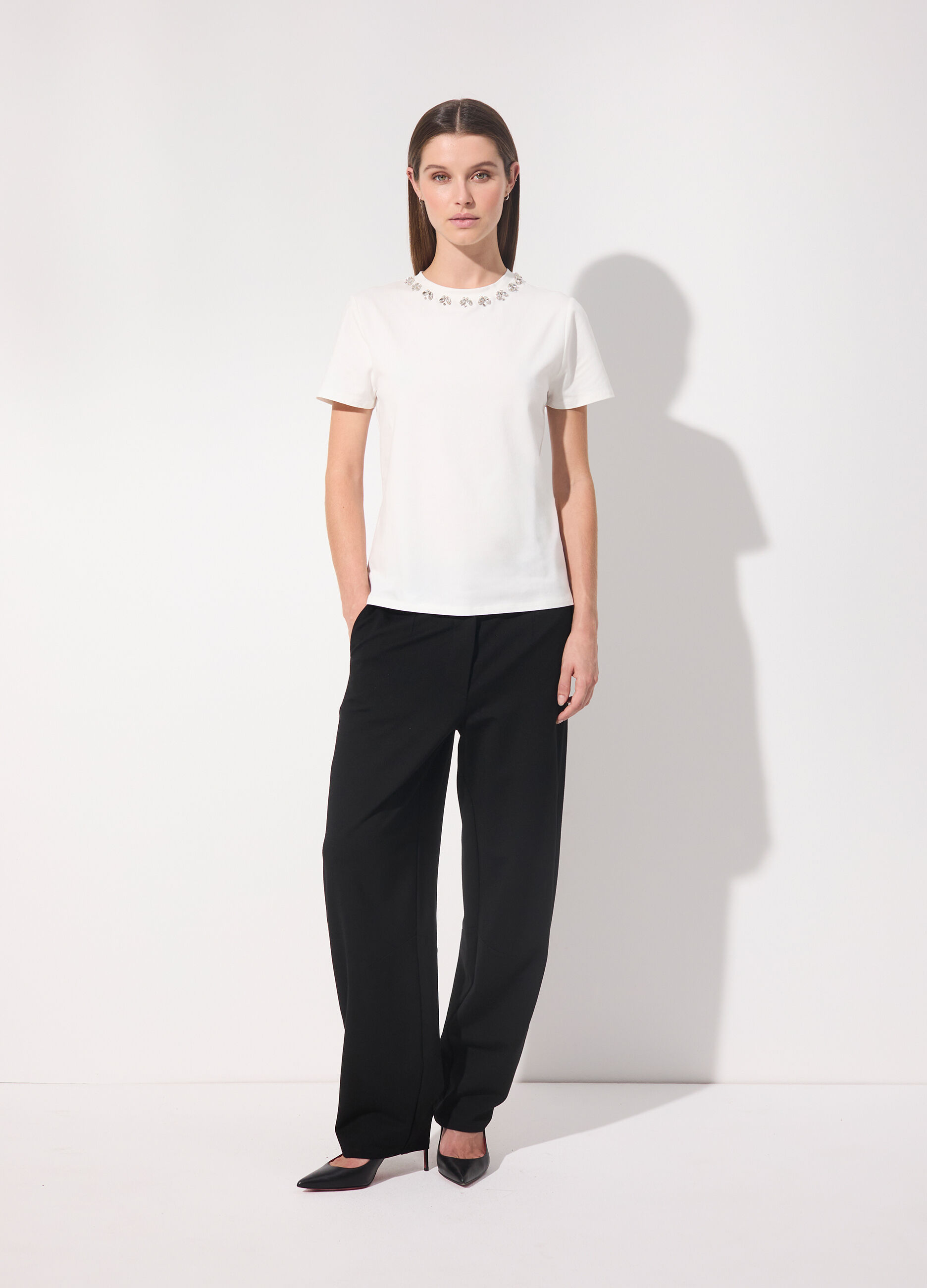 T-shirt gioiello in cotone stretch donna_0