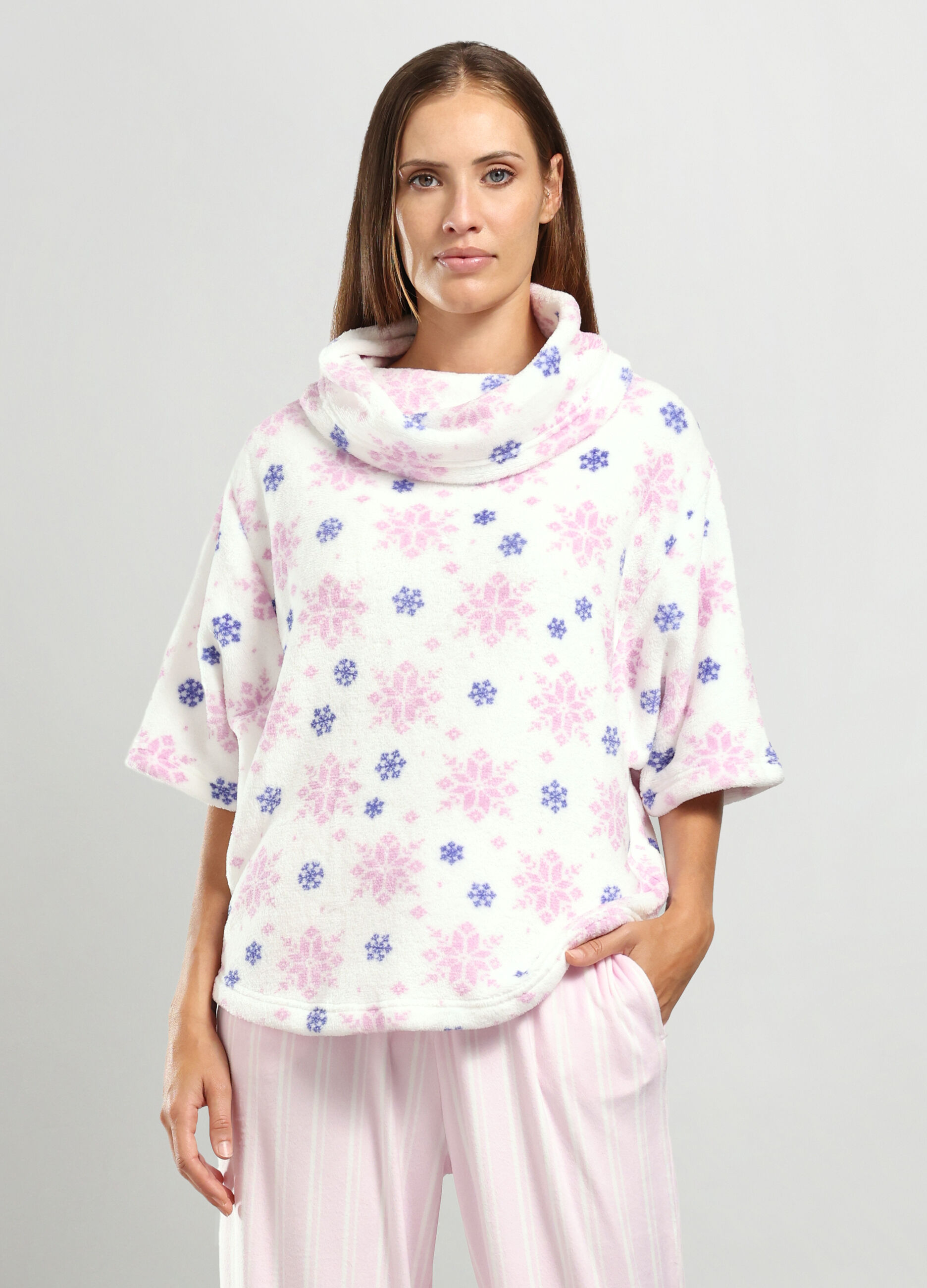 Poncho in coral fleece donna_0
