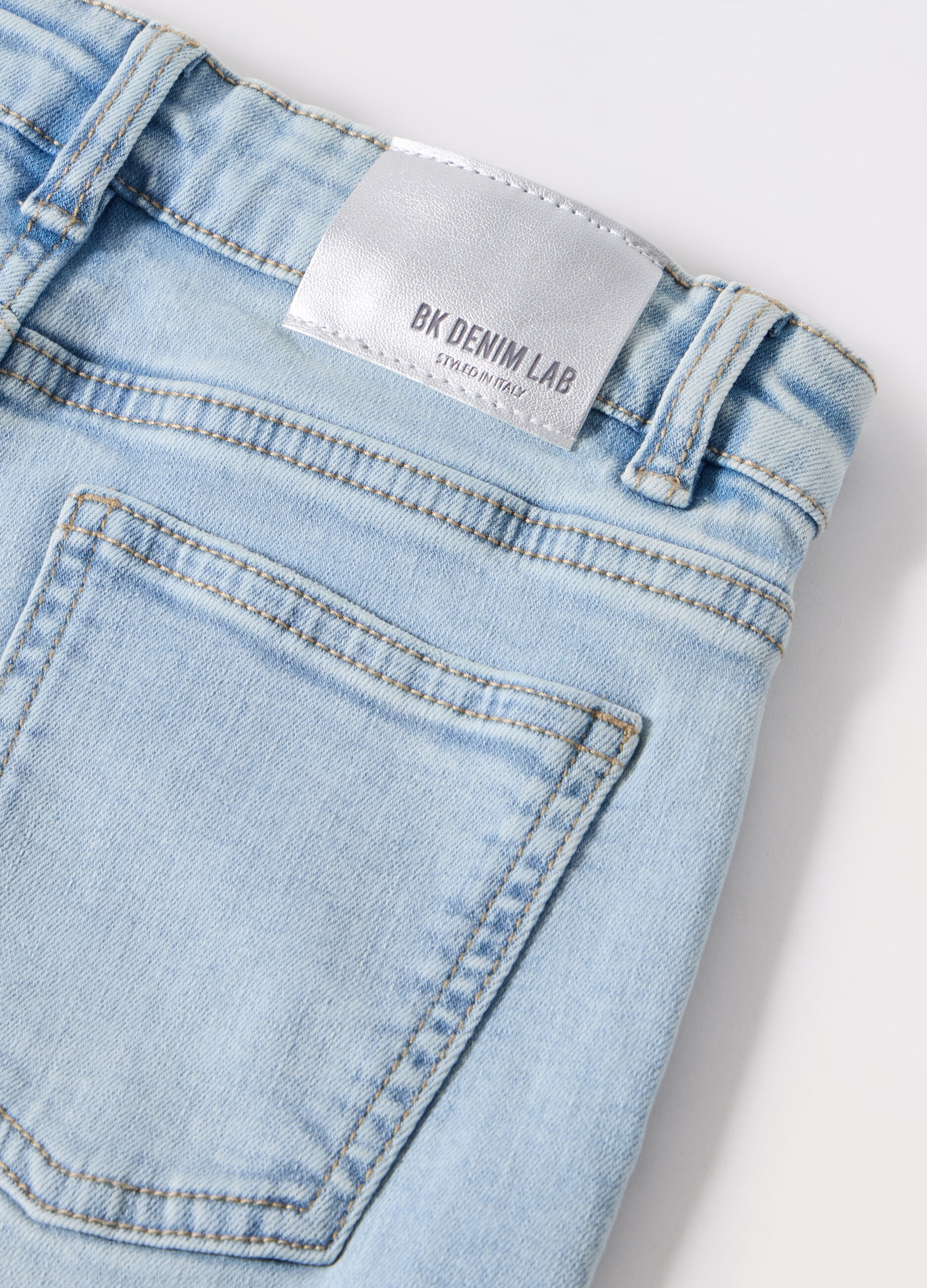 Pantaloni cargo in denim di cotone stretch ragazza_1