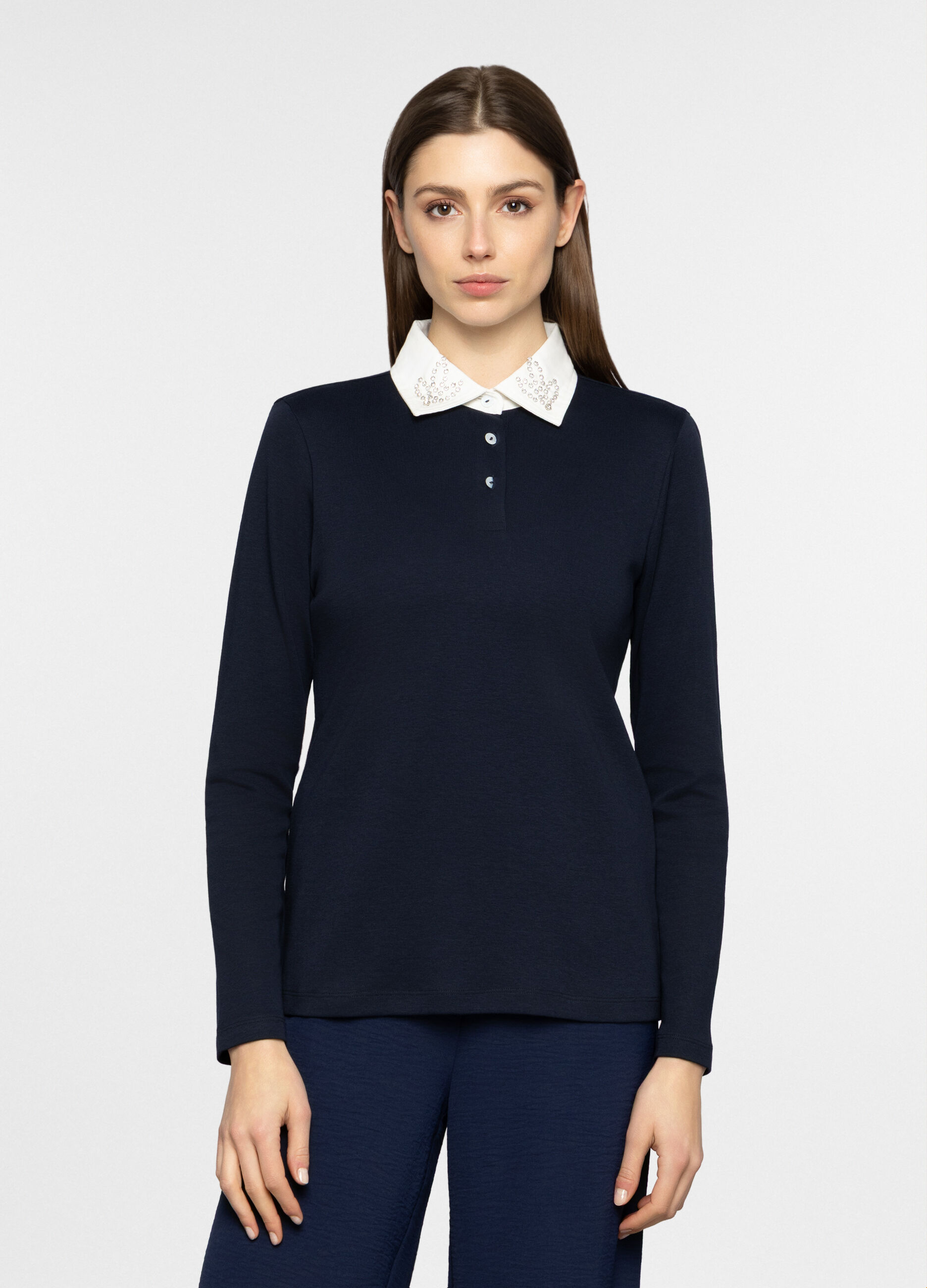 T-shirt con colletto alla francese in interlock donna_0