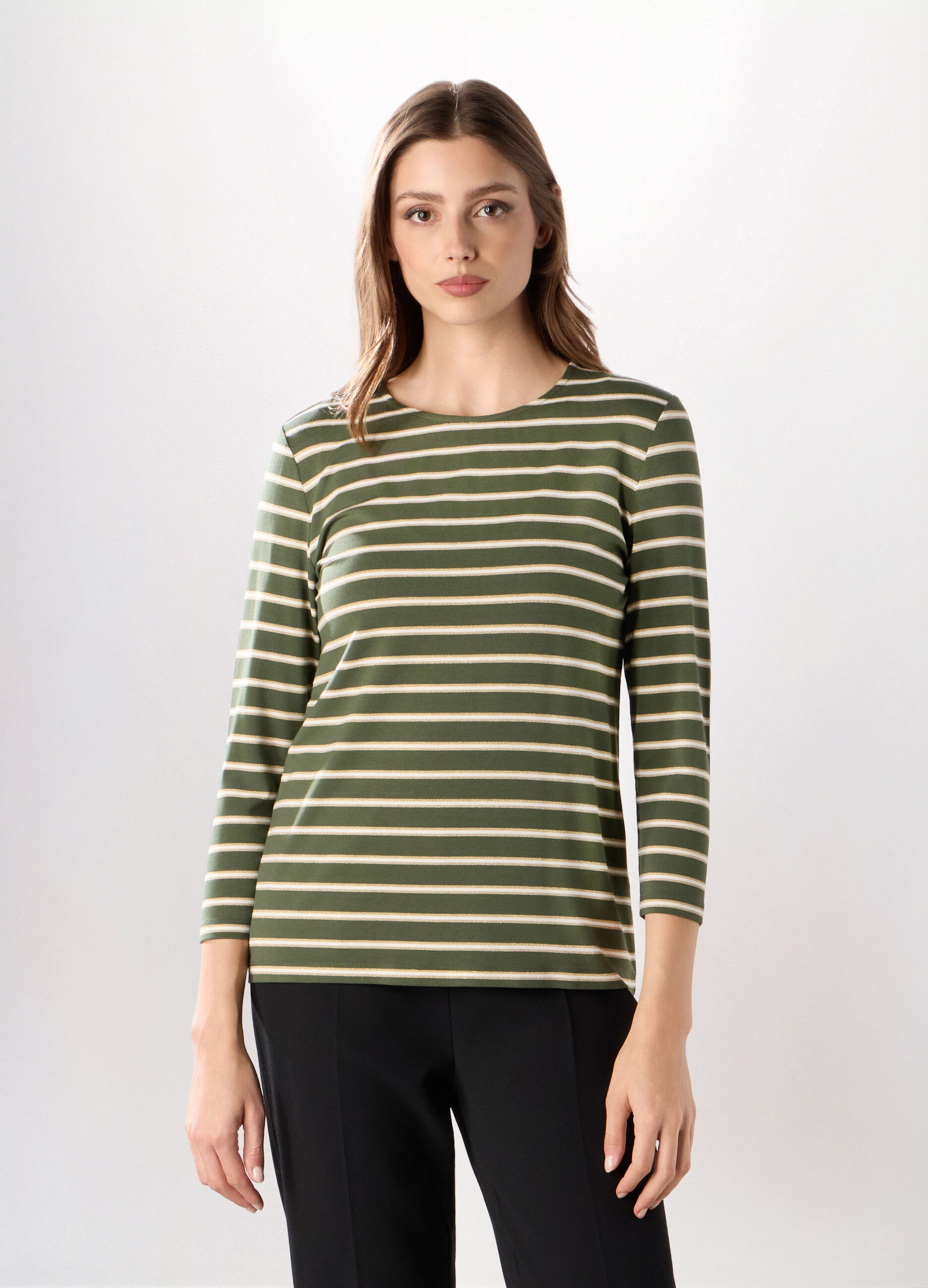 T-shirt misto viscosa a righe donna_0