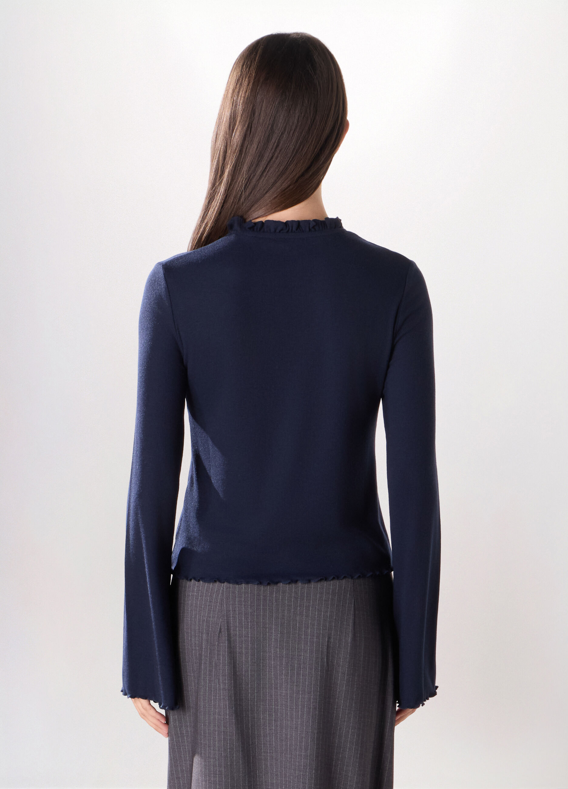 T-shirt in costina di misto viscosa stretch donna_1