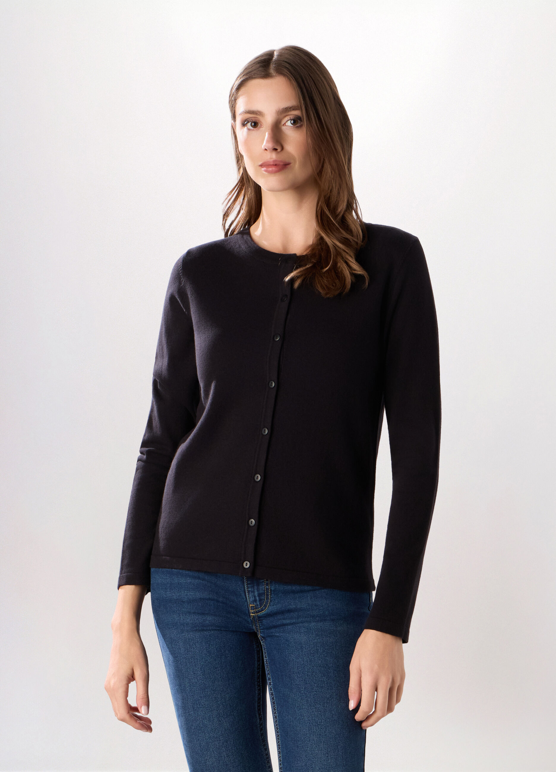 Cardigan a girocollo in misto cotone donna_0