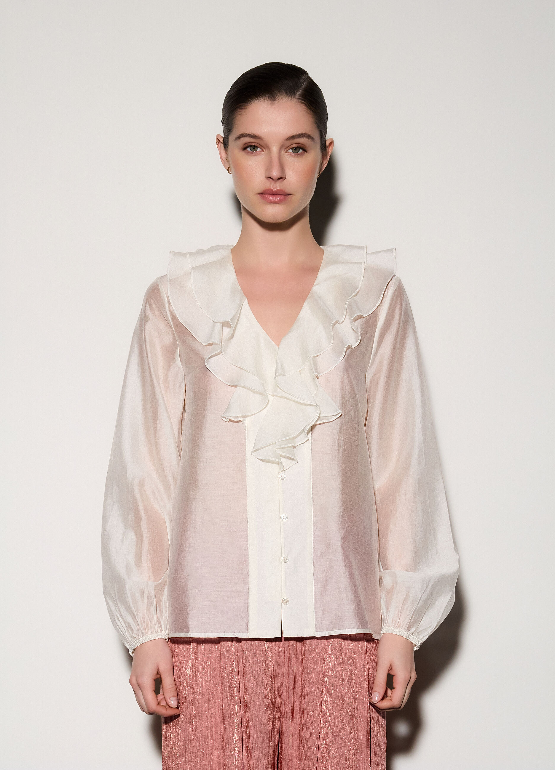 Camicia con scollo a V e rouches donna_1