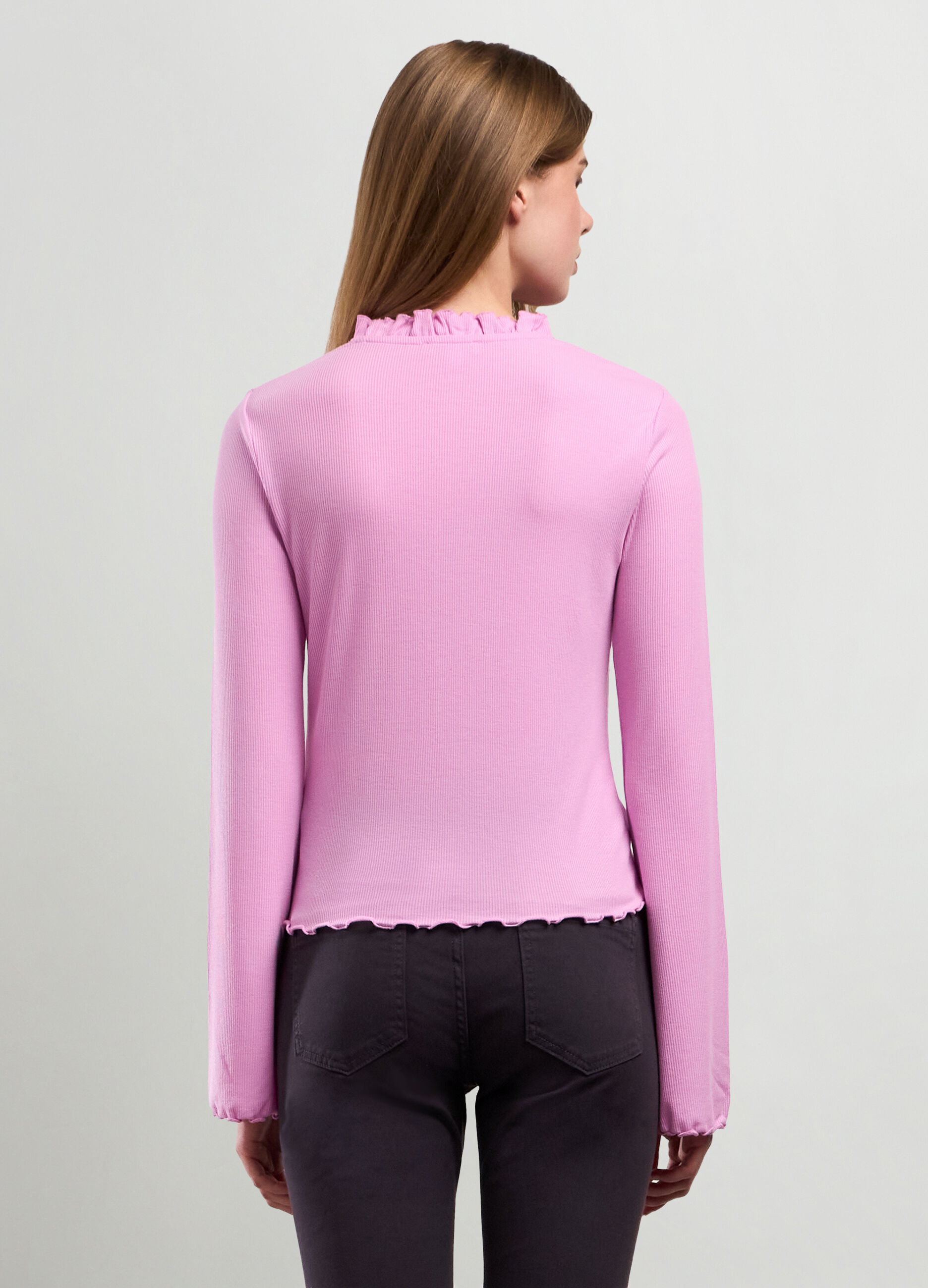 T-shirt in costina di viscosa stretch donna_1