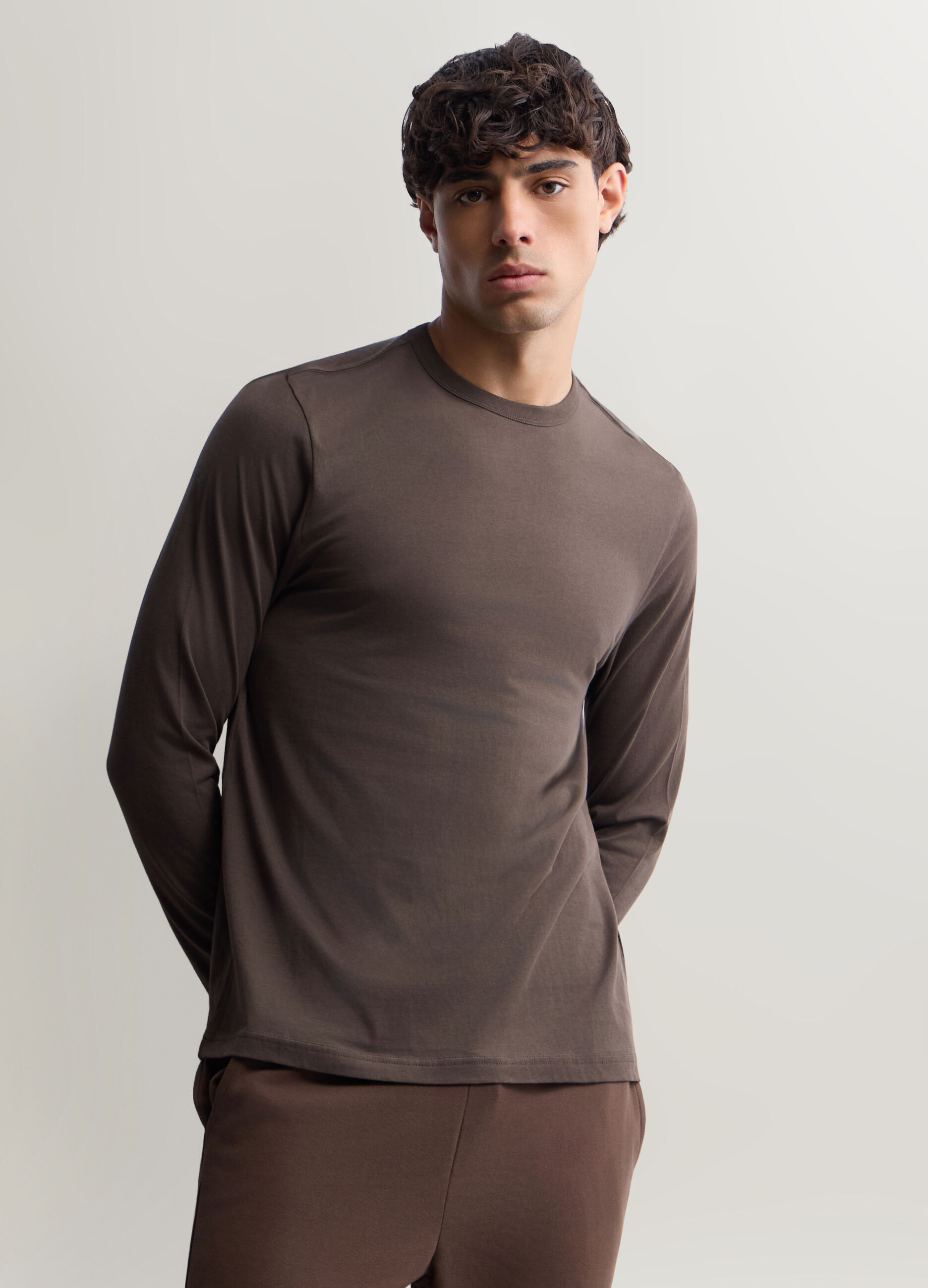 Maglia girocollo a maniche lunghe in cotone uomo_0