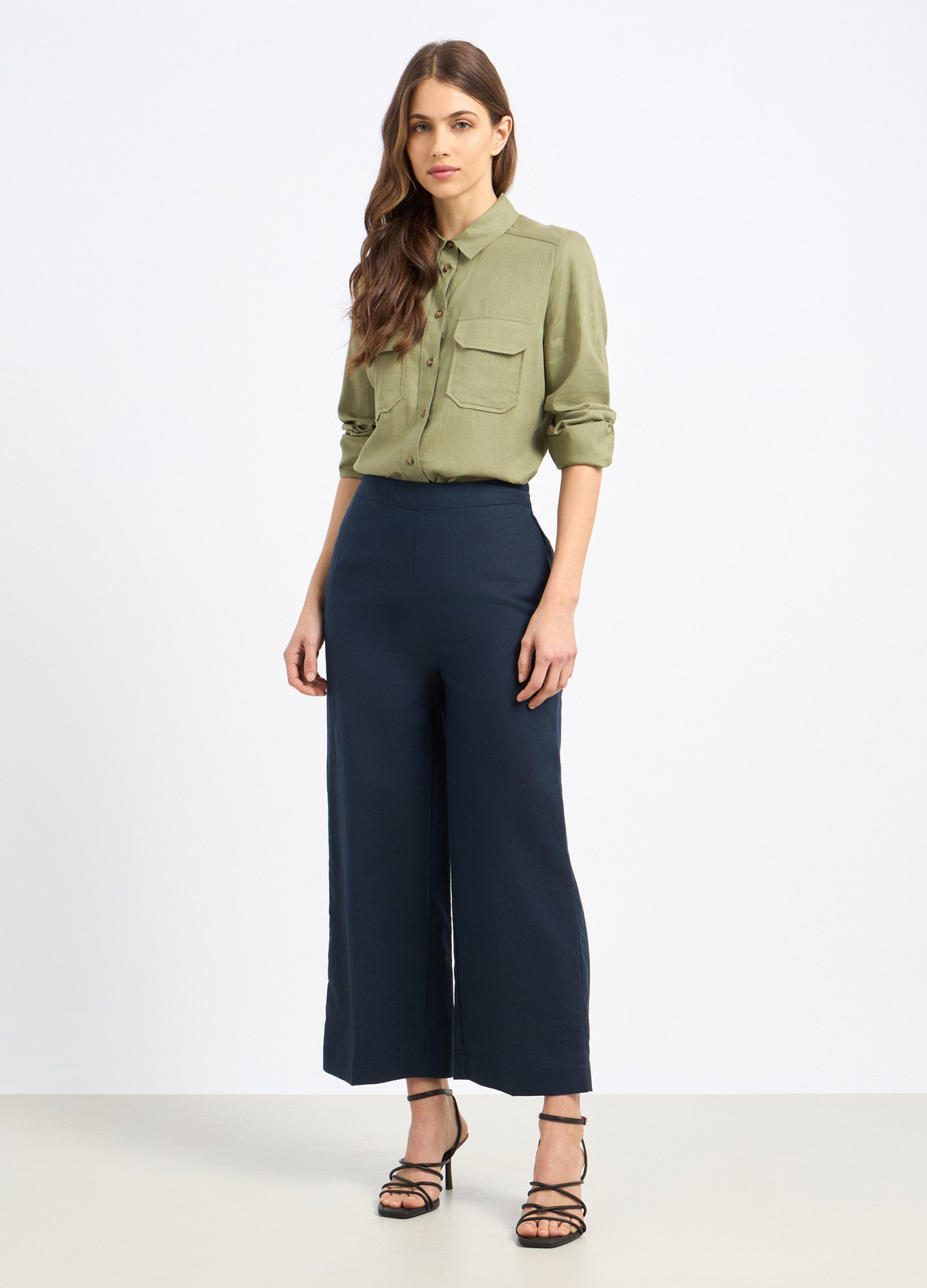 Pantaloni palazzo in misto lino donna_0