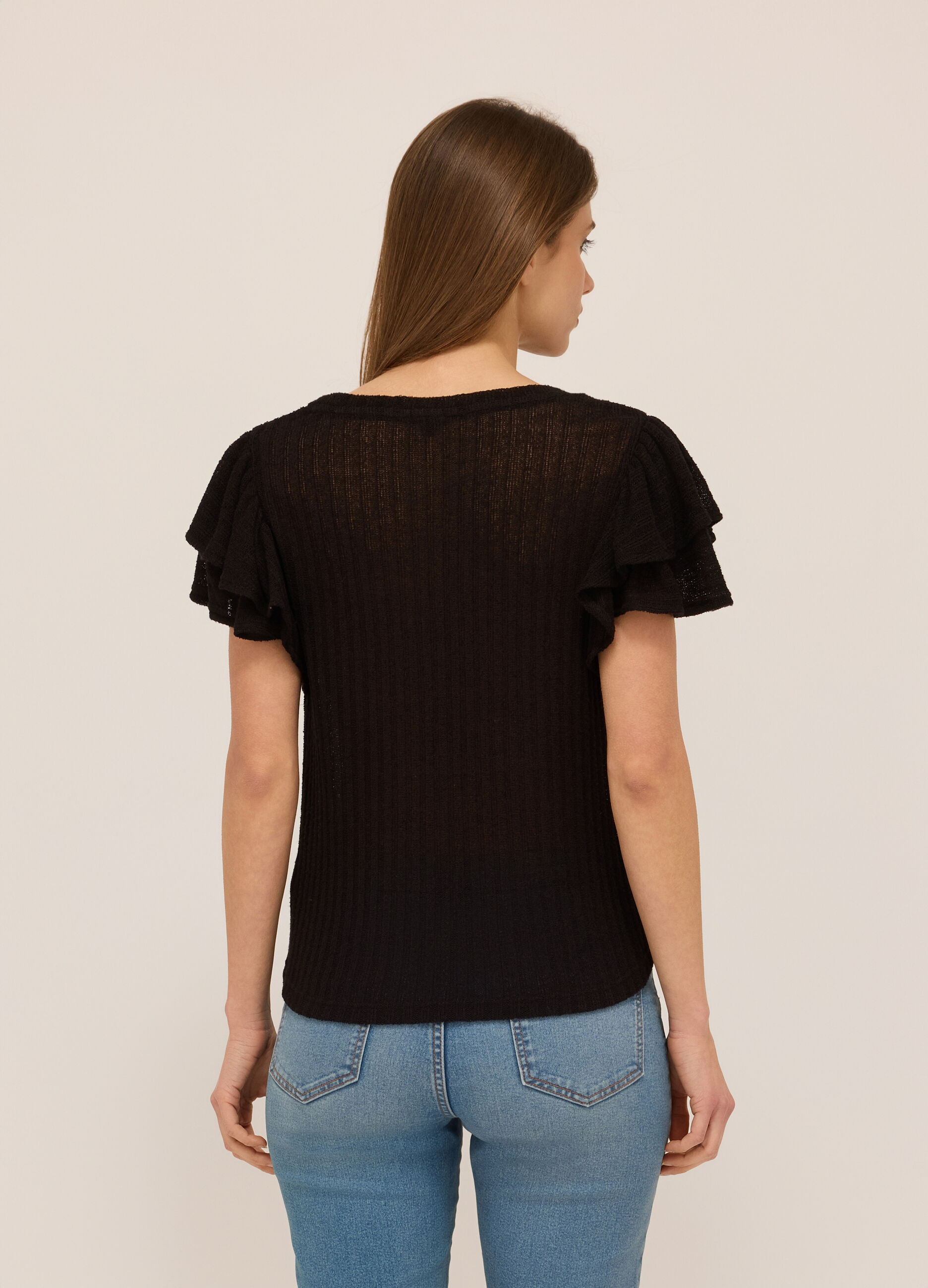 T-shirt in costina con rouches donna_1
