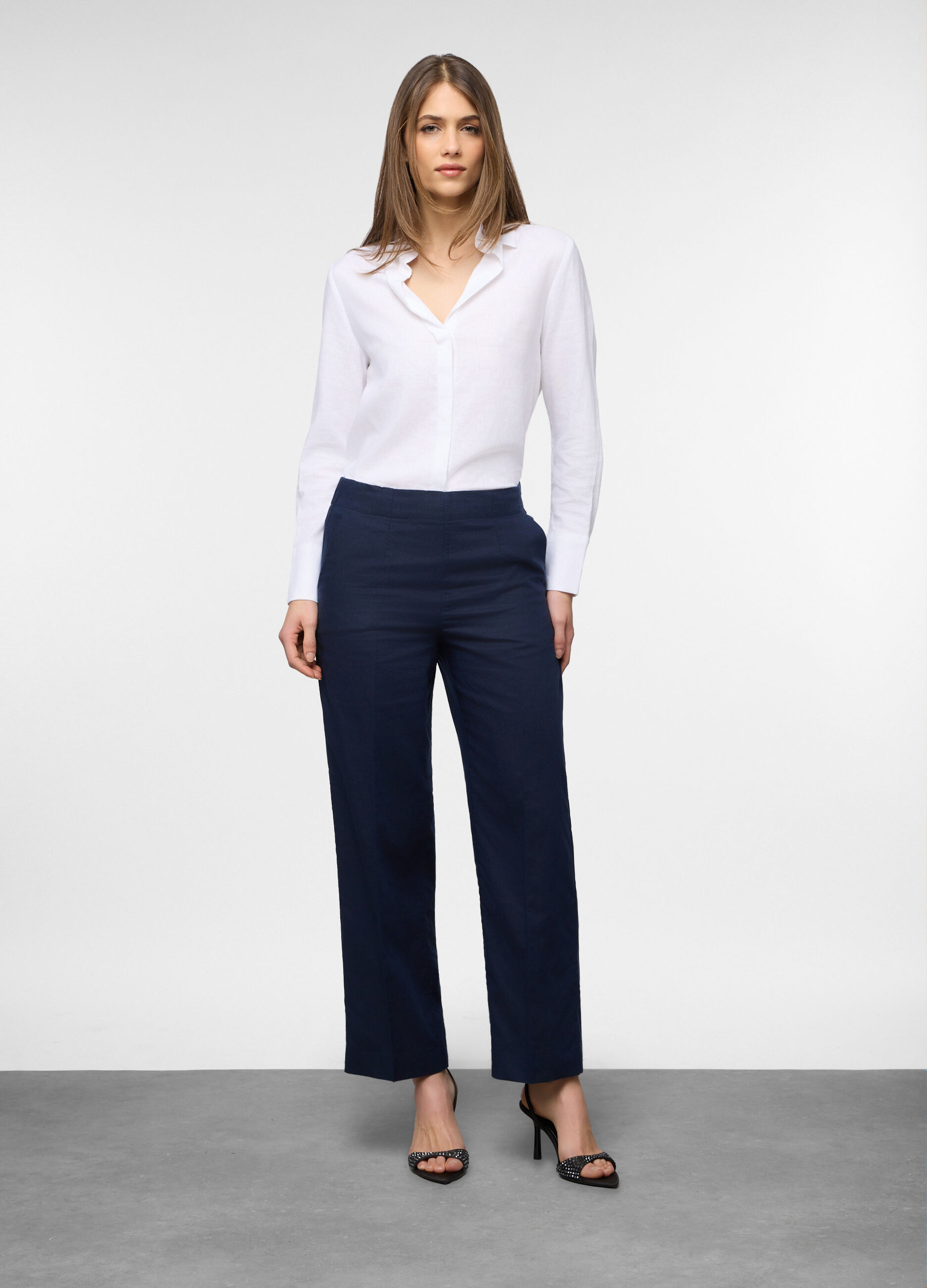 Pantaloni fit regular misto lino donna_0
