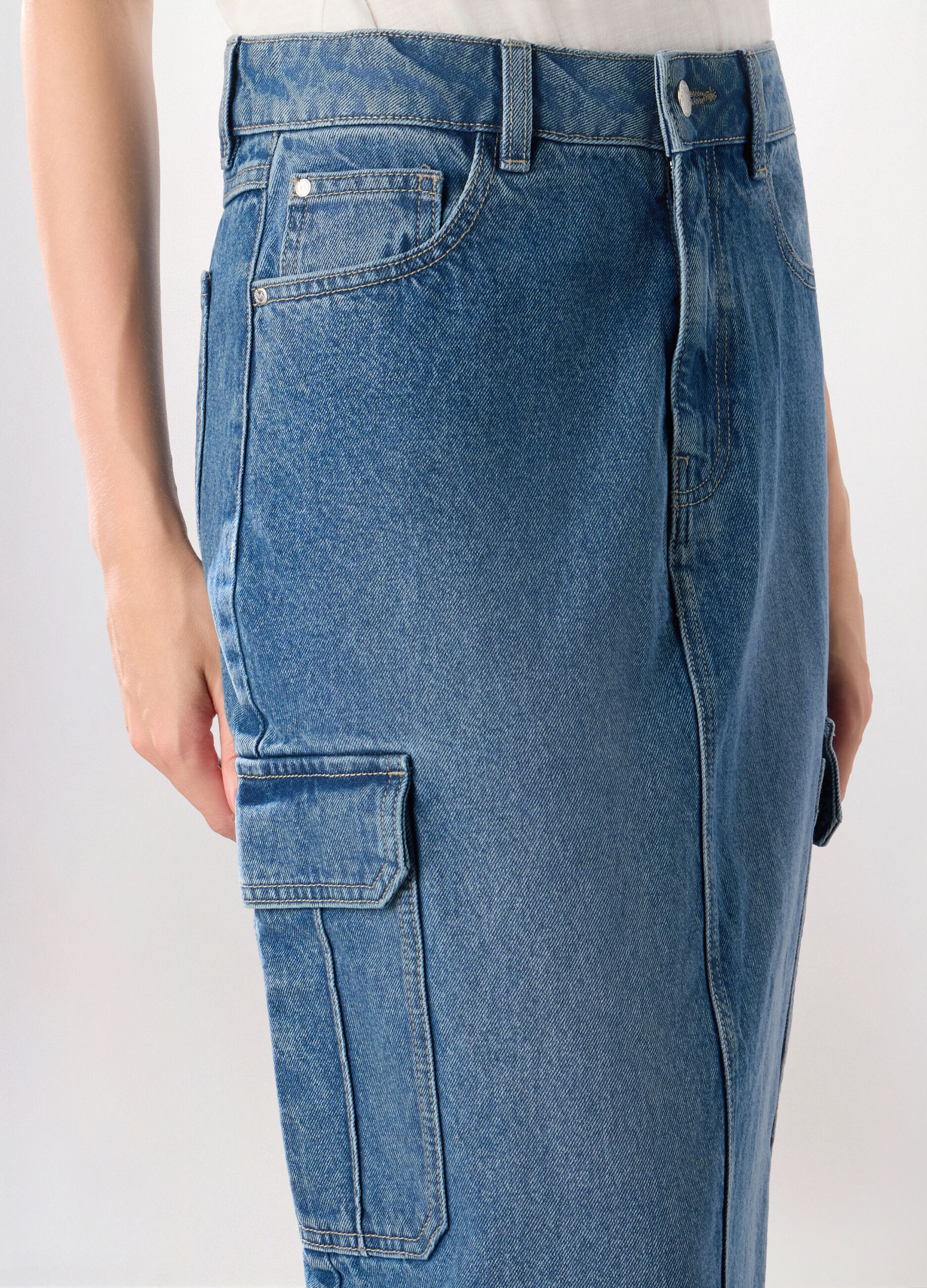 Gonna lunga in denim di puro cotone donna_2