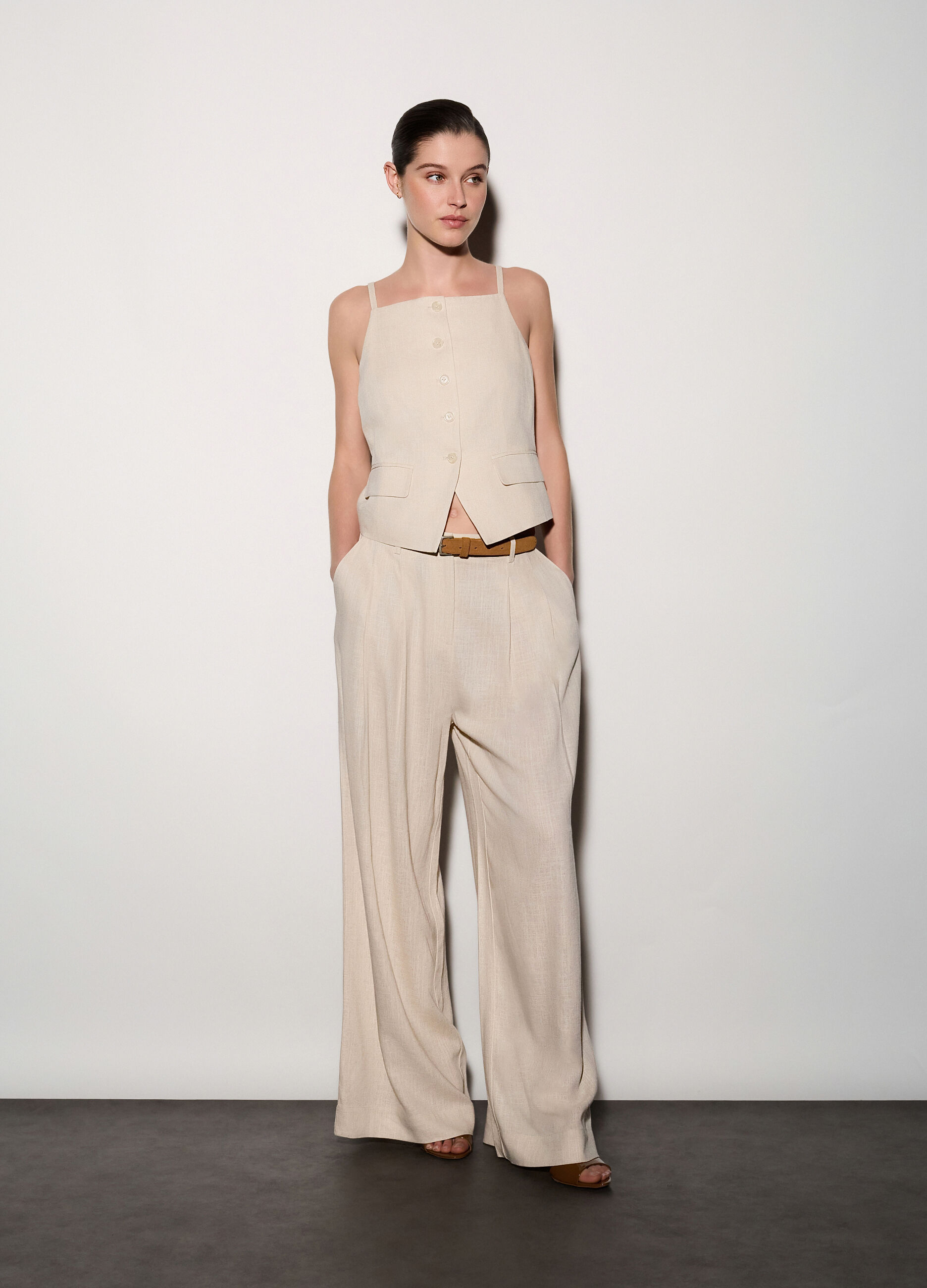 Pantaloni misto lino donna_0