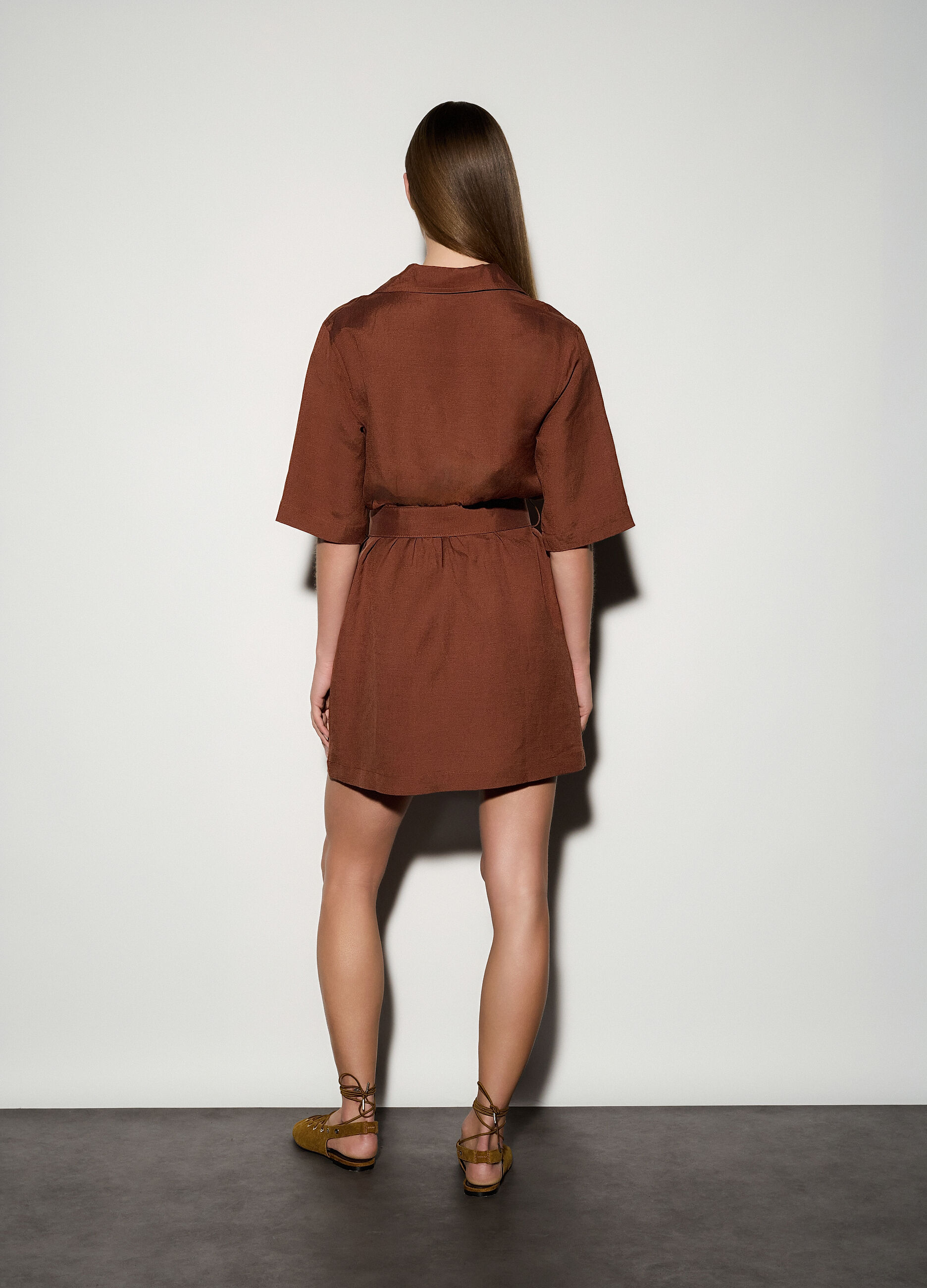 Abito corto misto lino donna_2