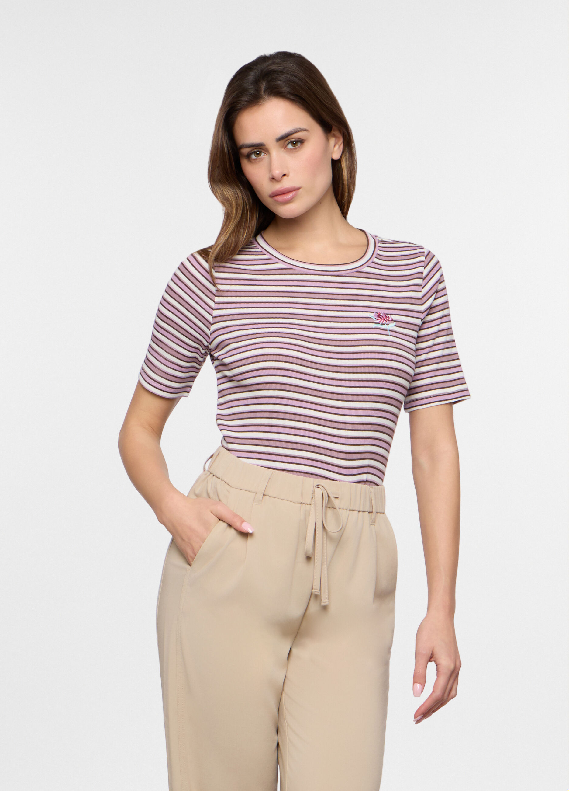 T-shirt in costina misto cotone donna_0